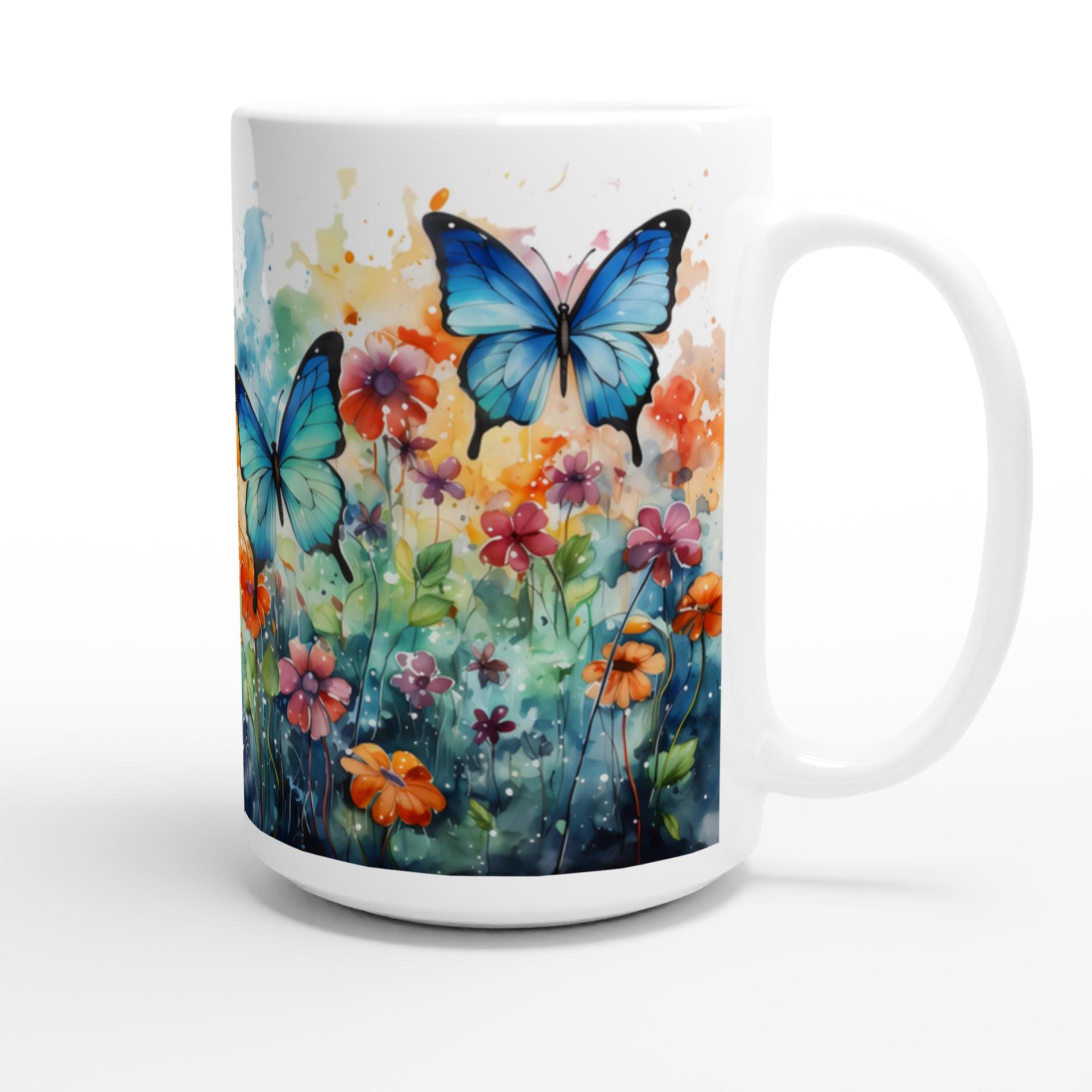 Set of Big Mugs, Butterfly Cup Set, Large 15 oz Matching Cups