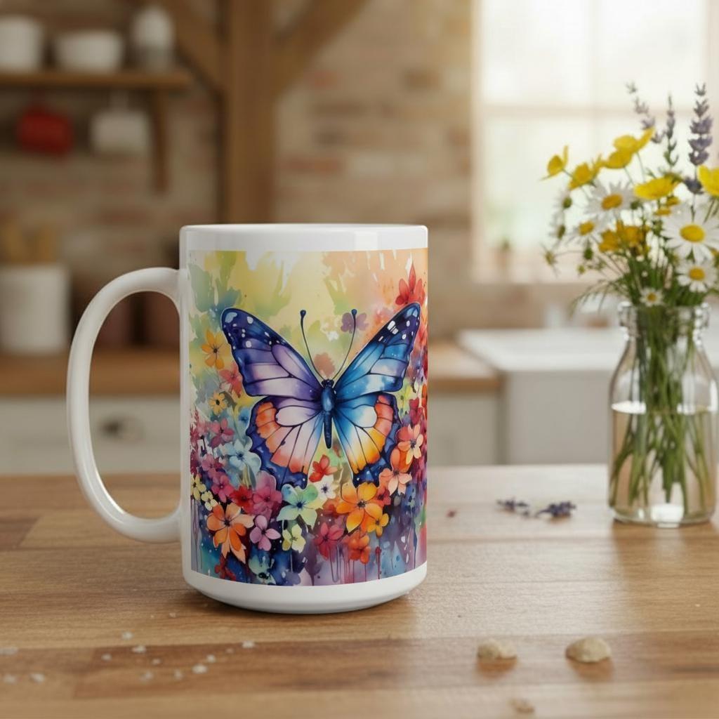 Set of Big Mugs, Butterfly Cup Set, Large 15 oz Matching Cups