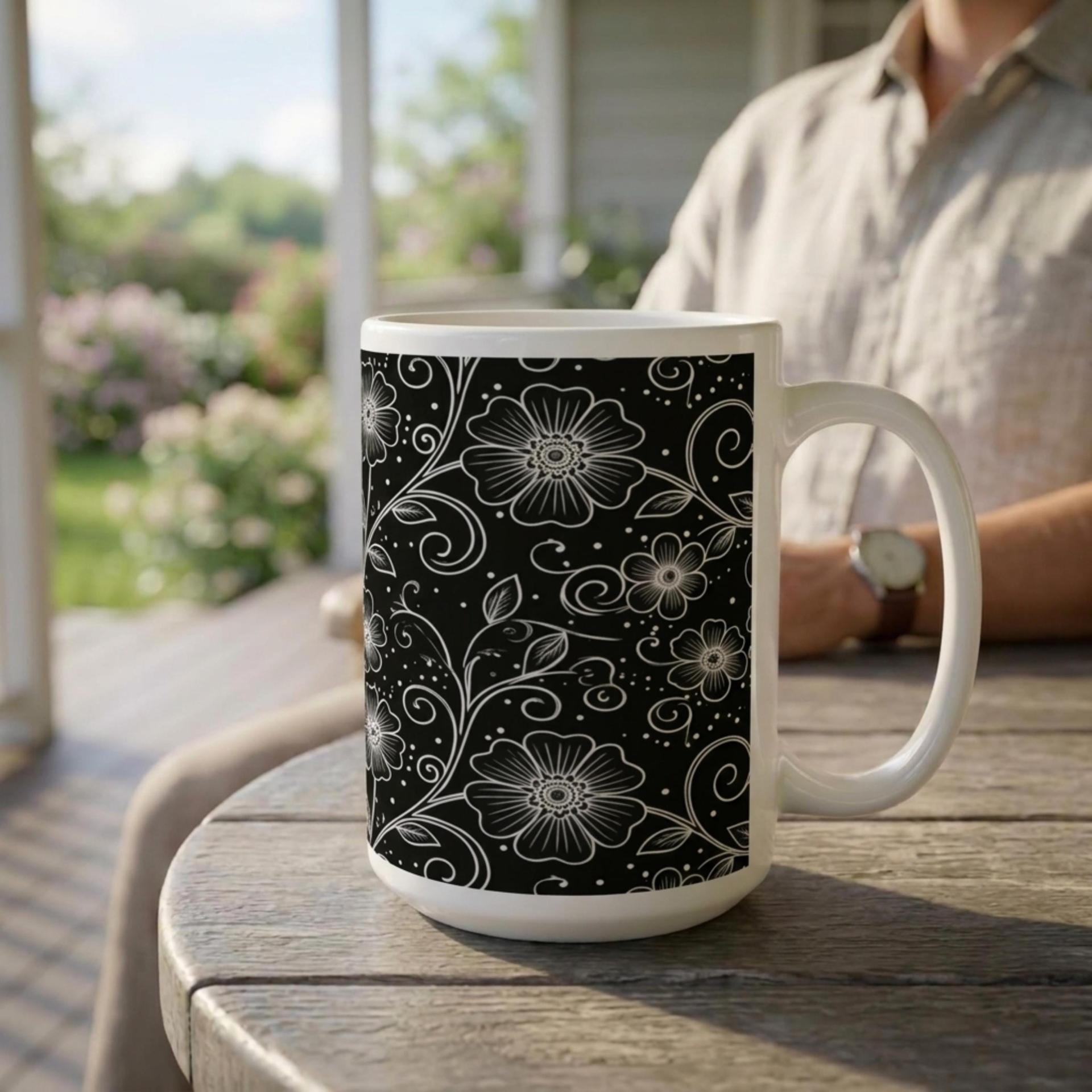 Set of Big Mugs, Floral Cup Set, Large 15 oz Matching Cups
