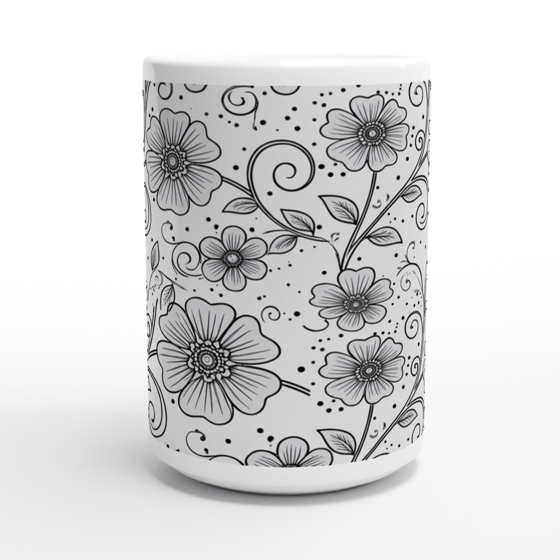 Set of Big Mugs, Floral Cup Set, Large 15 oz Matching Cups