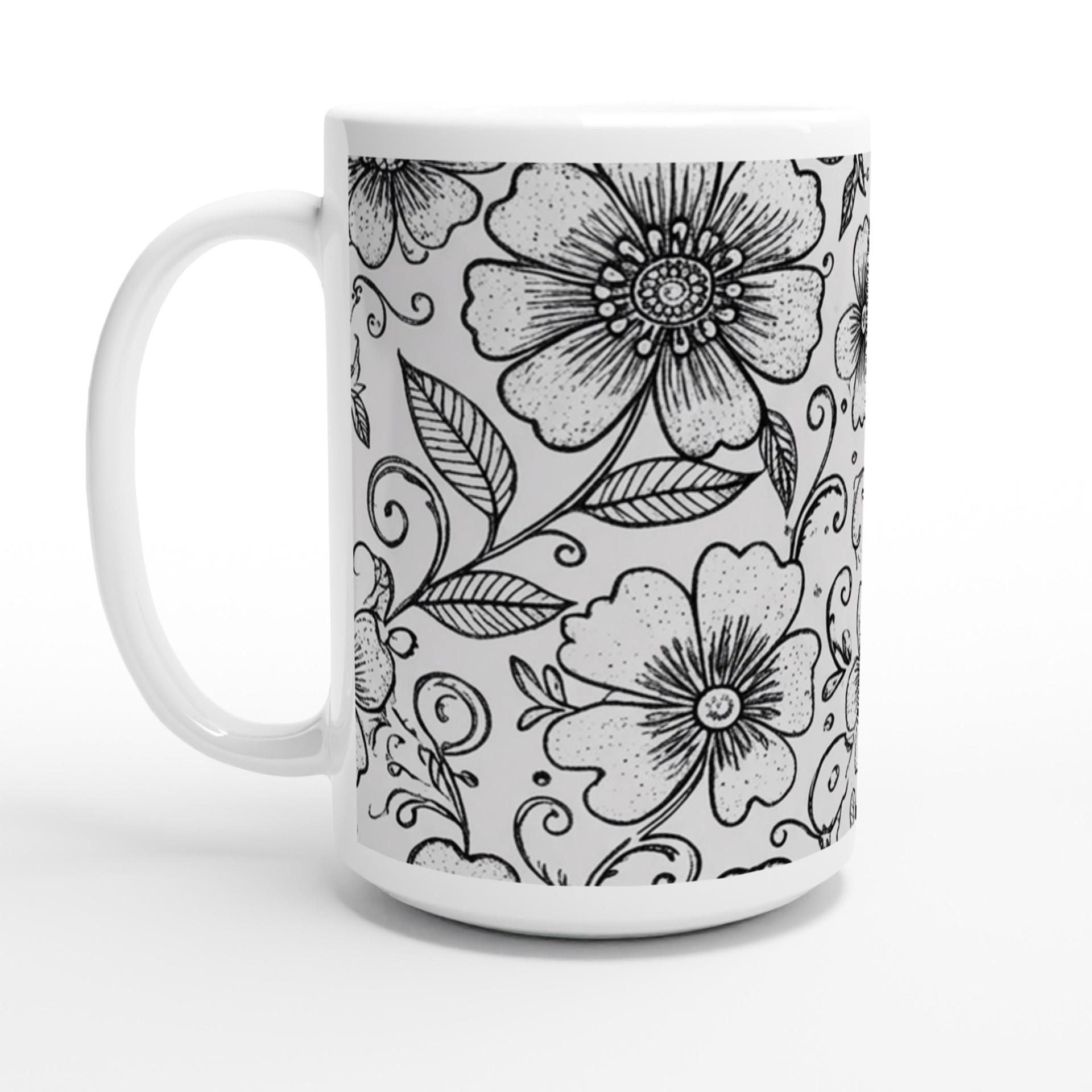 Set of Big Mugs, Floral Cup Set, Large 15 oz Matching Cups