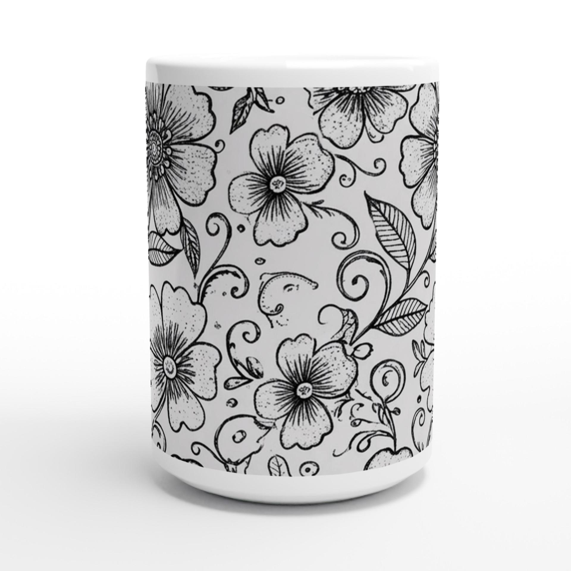 Set of Big Mugs, Floral Cup Set, Large 15 oz Matching Cups