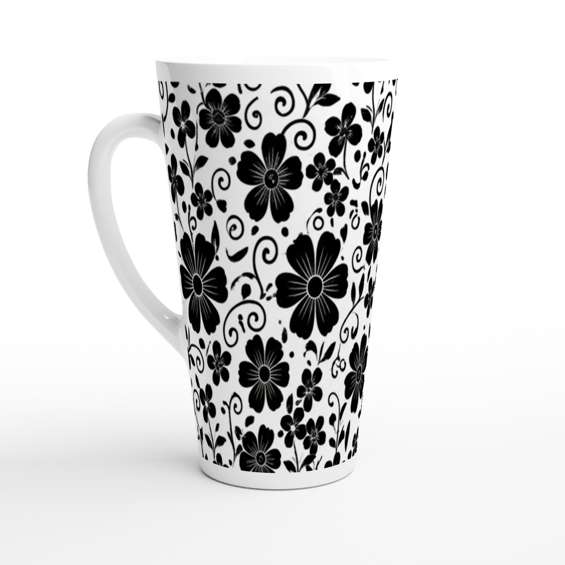 Set of 3 Cups, Floral, Large 17oz Latte Ceramic Mugs - Extra Tall Cup Set