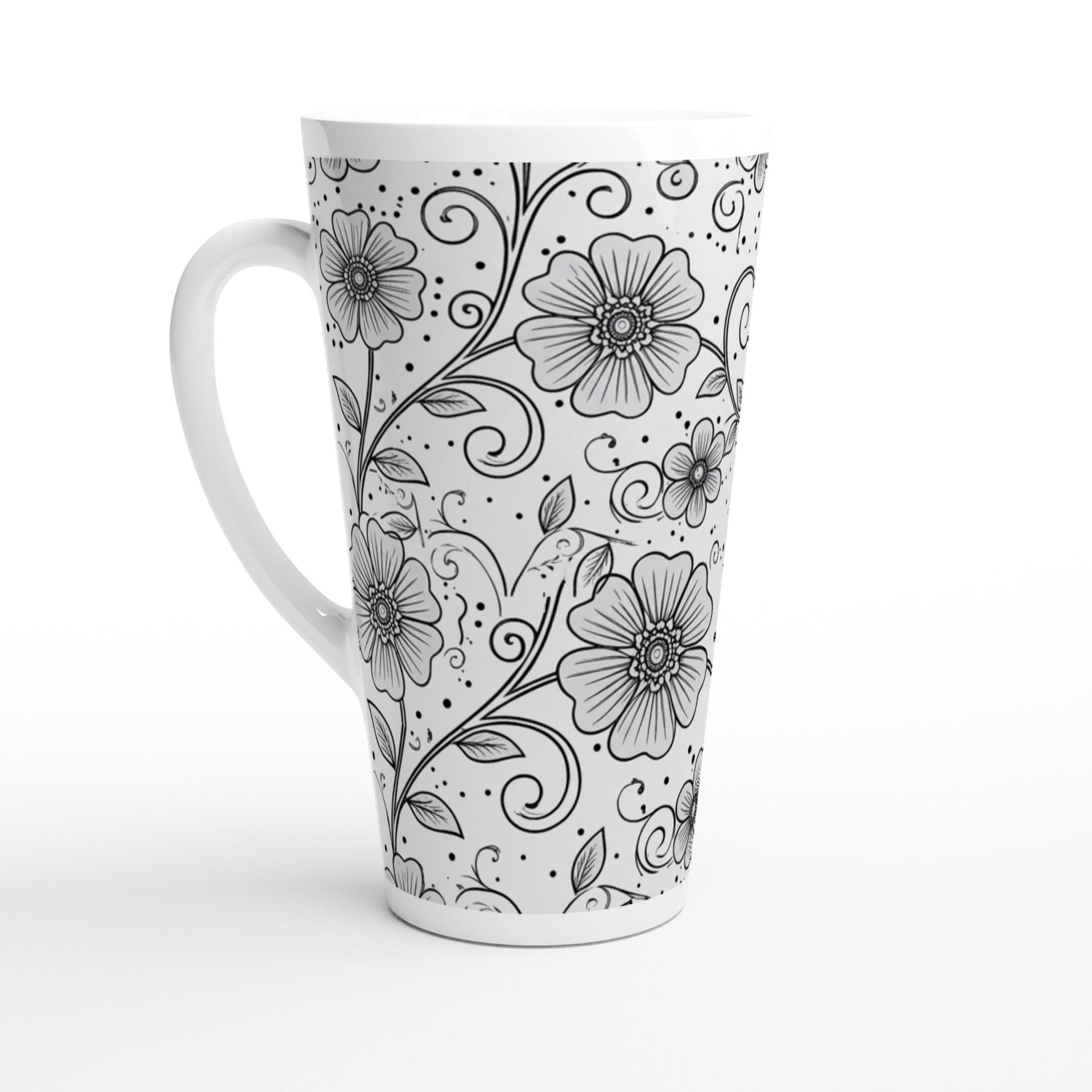 Set of 3 Cups, Floral, Large 17oz Latte Ceramic Mugs - Extra Tall Cup Set