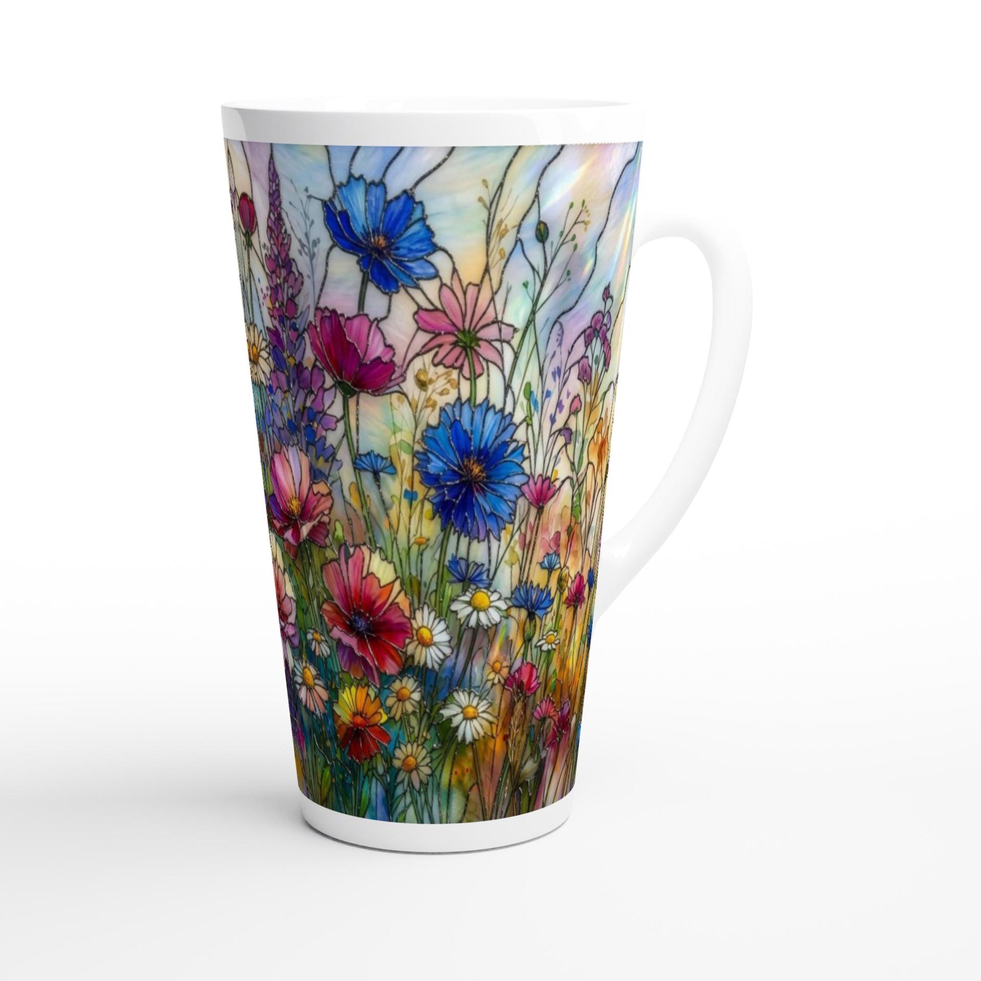 Set of 3 Cups, Floral, Large 17oz Latte Ceramic Mugs - Extra Tall Cup Set