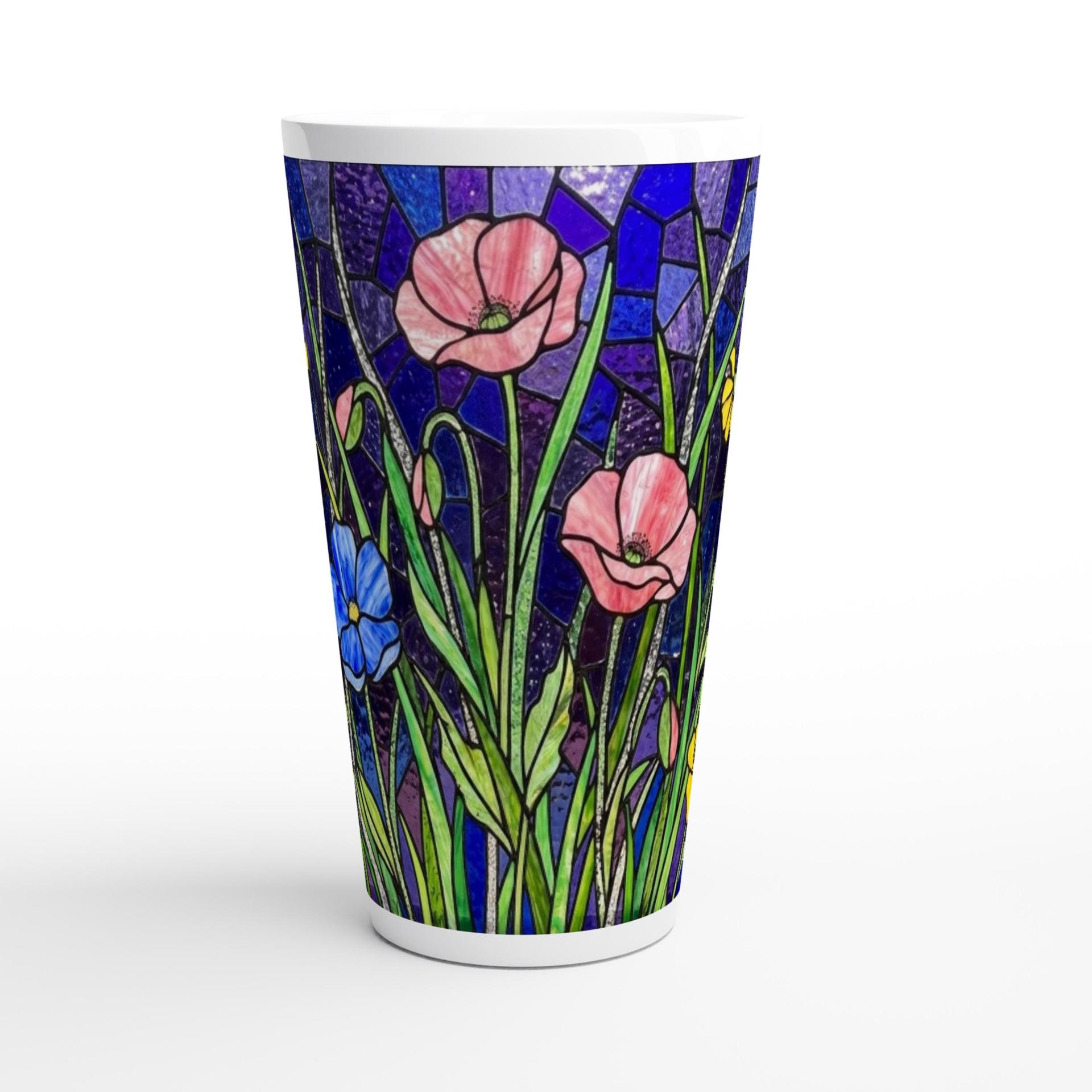 Set of 3 Cups, Floral, Large 17oz Latte Ceramic Mugs - Extra Tall Cup Set