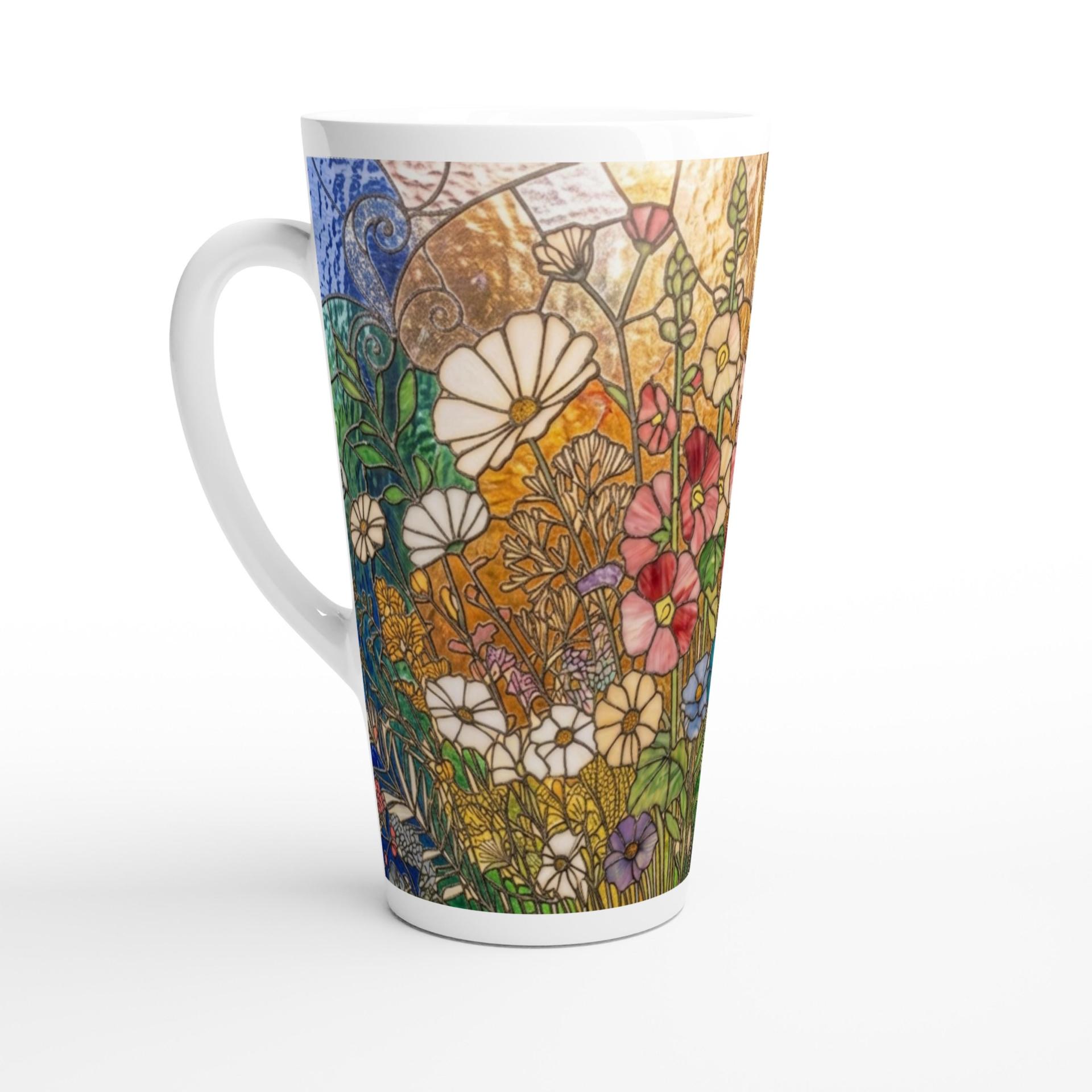 Set of 3 Cups, Floral, Large 17oz Latte Ceramic Mugs - Extra Tall Cup Set