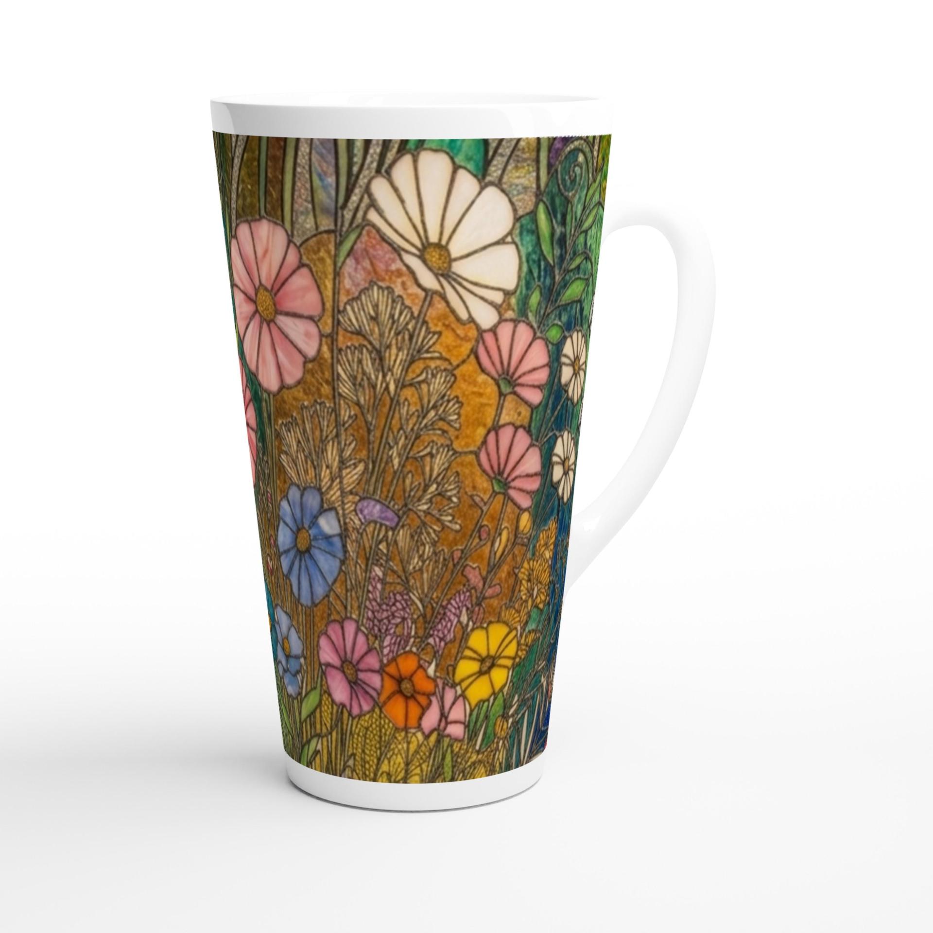 Set of 3 Cups, Floral, Large 17oz Latte Ceramic Mugs - Extra Tall Cup Set