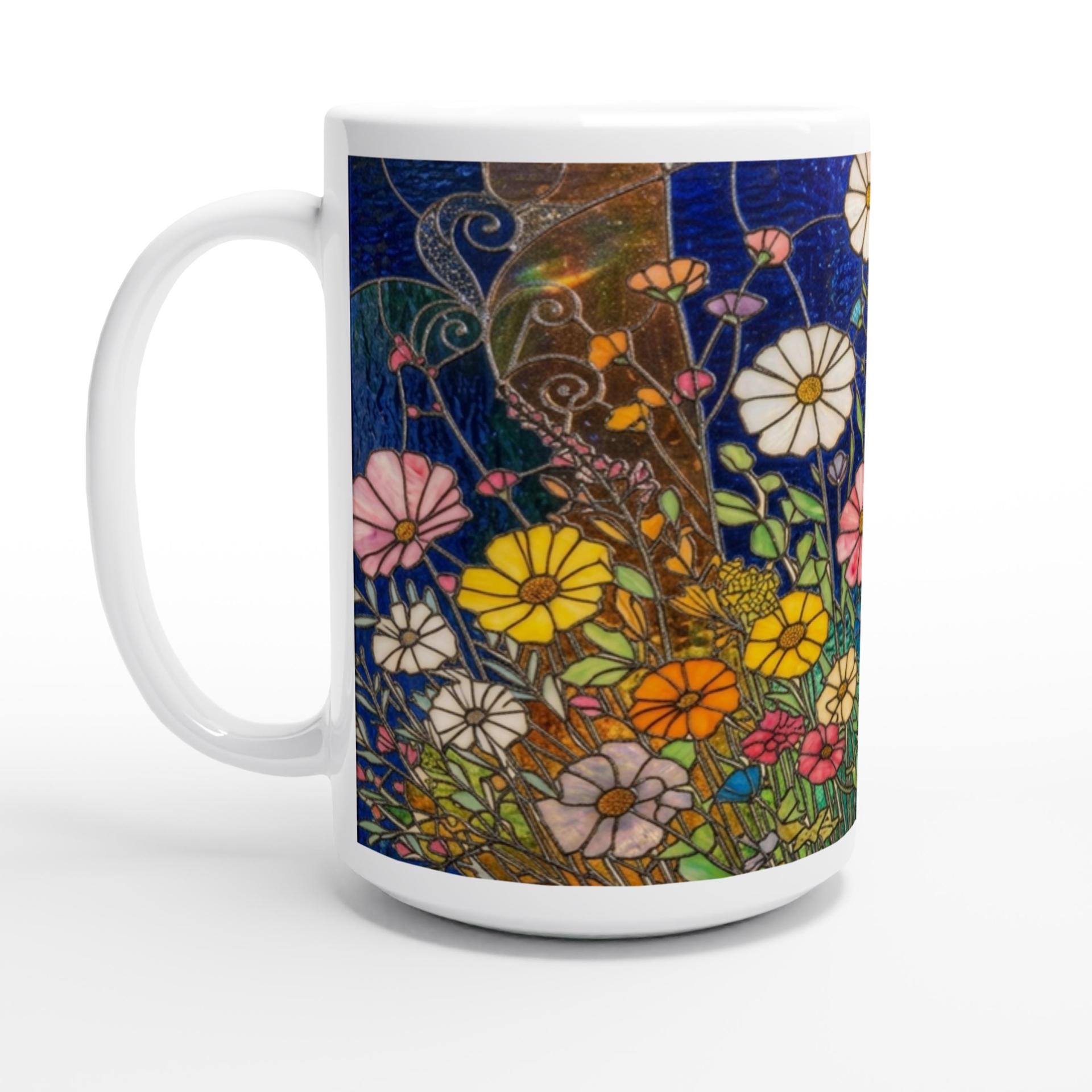Set of Big Mugs, Floral Cup Set, Large 15 oz Matching Cups