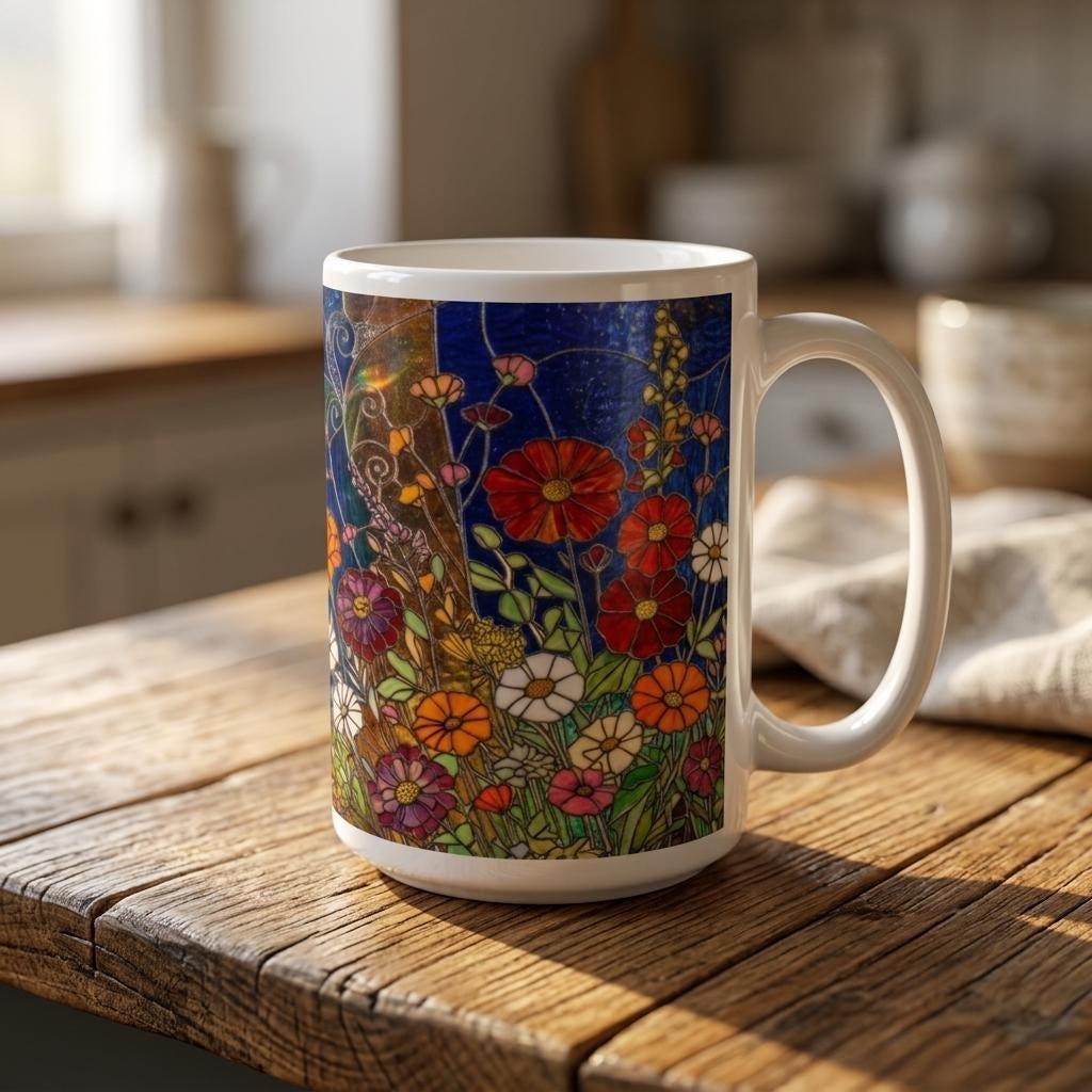Set of Big Mugs, Floral Cup Set, Large 15 oz Matching Cups