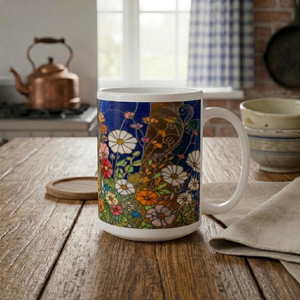 Set of Big Mugs, Floral Cup Set, Large 15 oz Matching Cups
