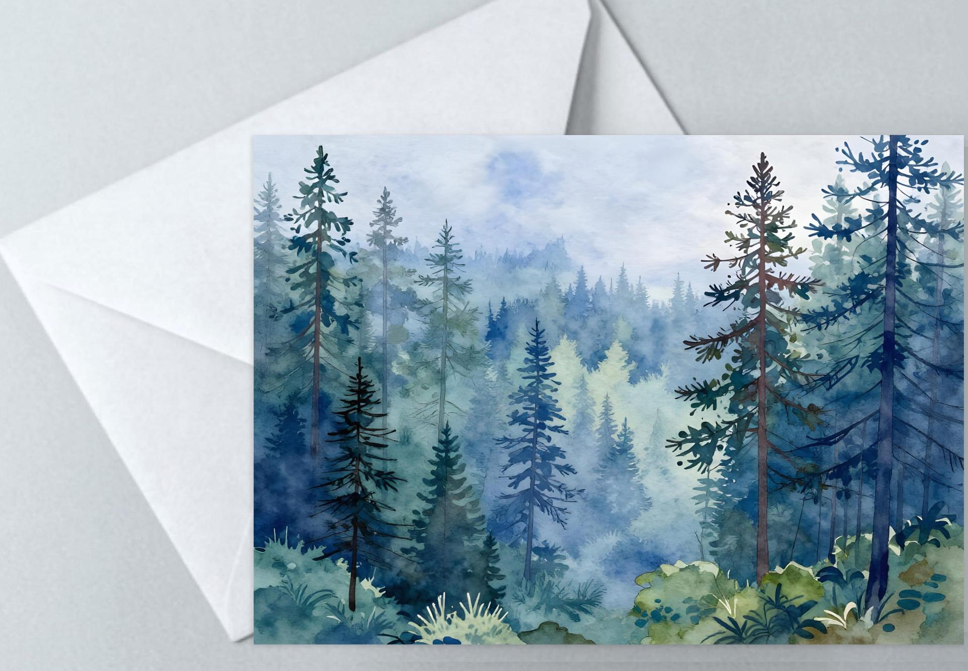 Forest Greeting Cards, Set of 4, Botanical Art, Blank Gift Cards