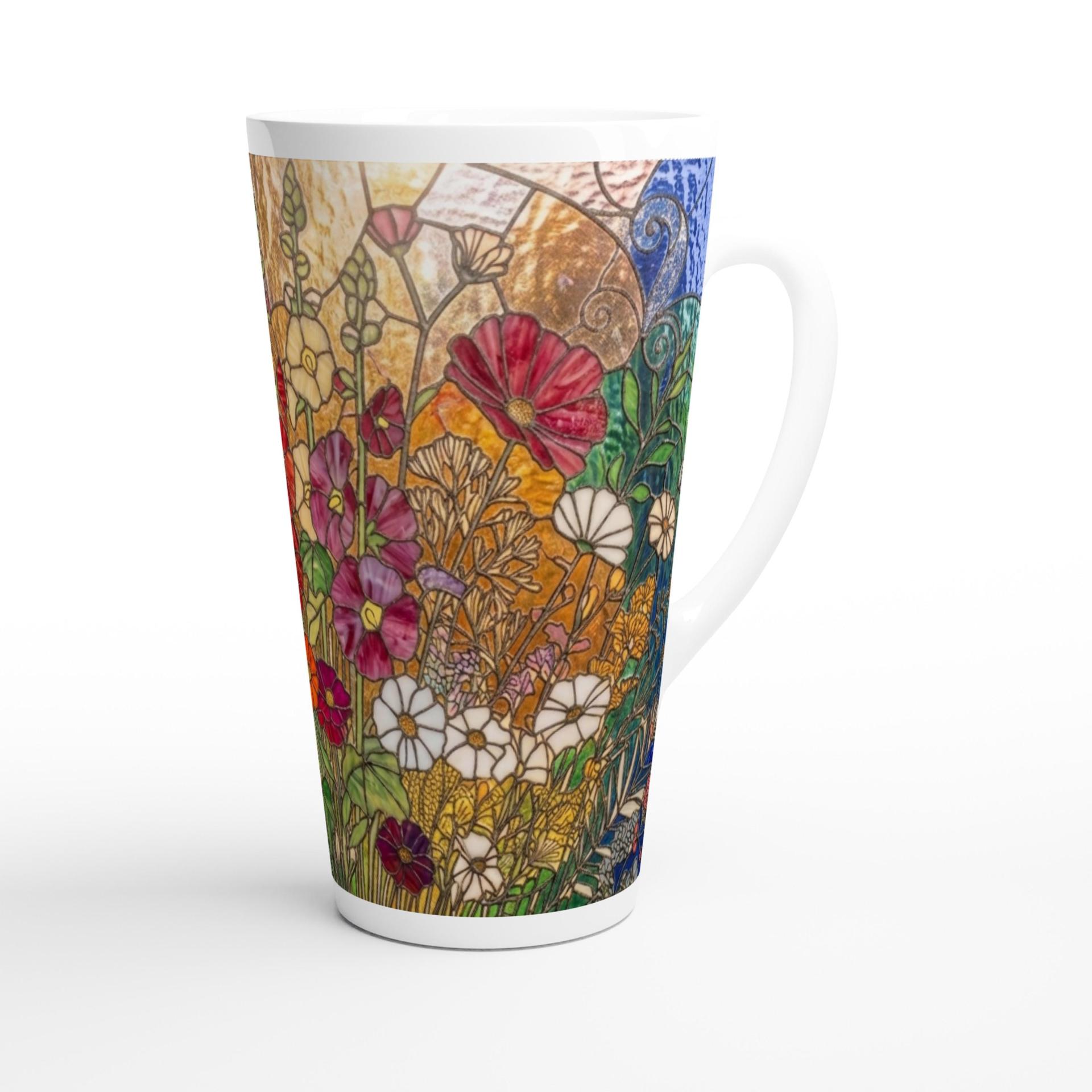 Set of 3 Cups, Floral, Large 17oz Latte Ceramic Mugs - Extra Tall Cup Set