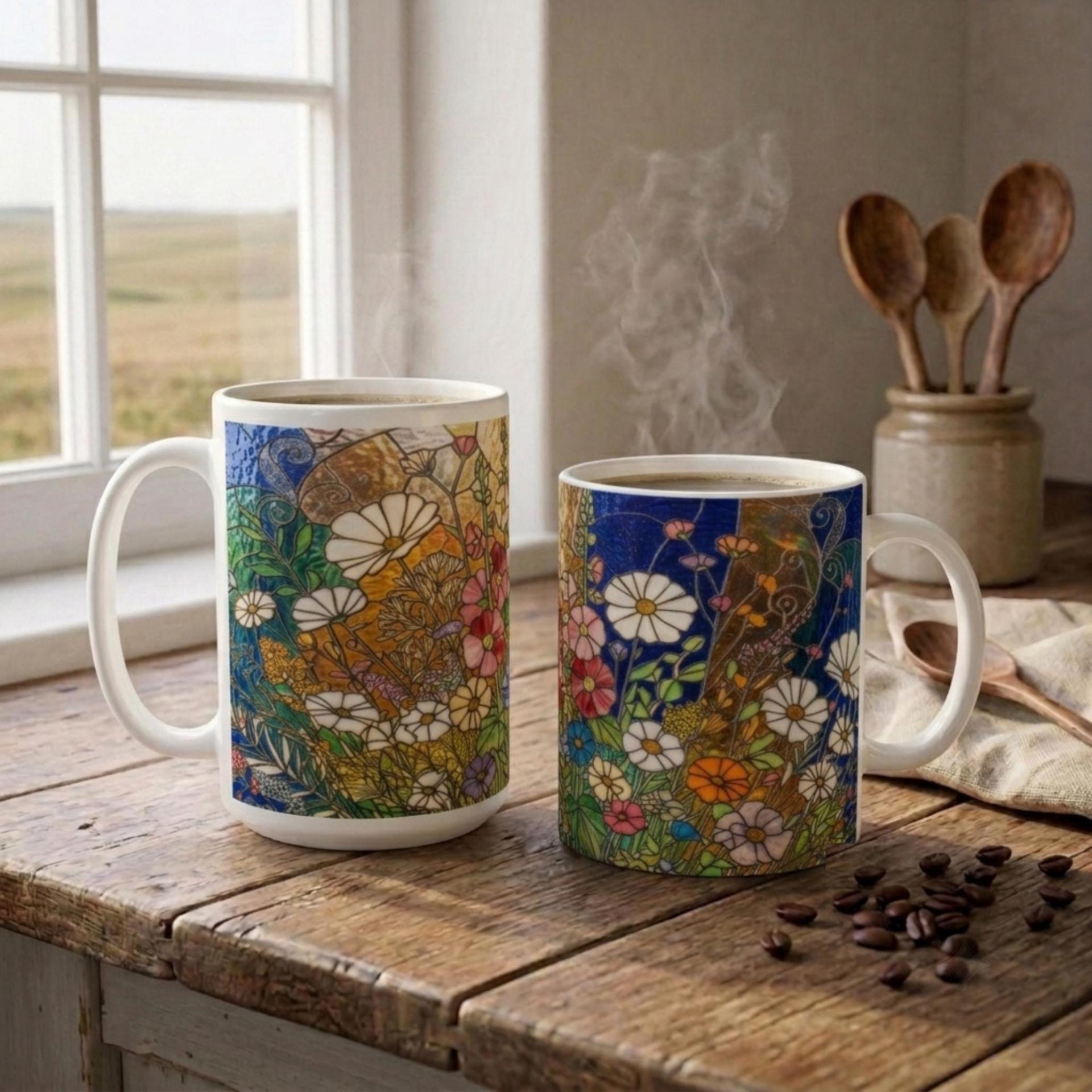 Floral Cups -  Large and Small Ceramic Mugs