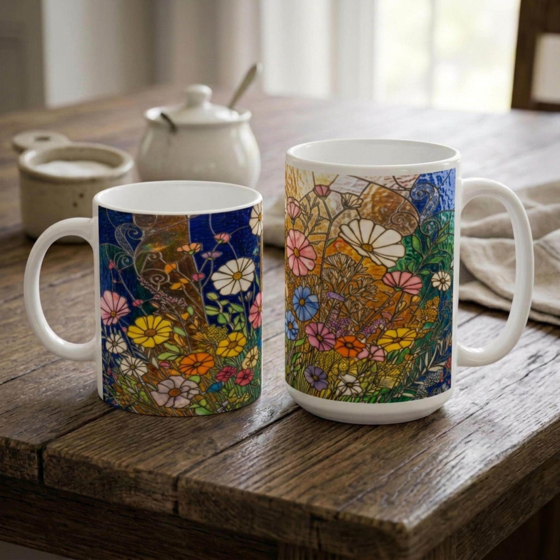 Floral Cups -  Large and Small Ceramic Mugs