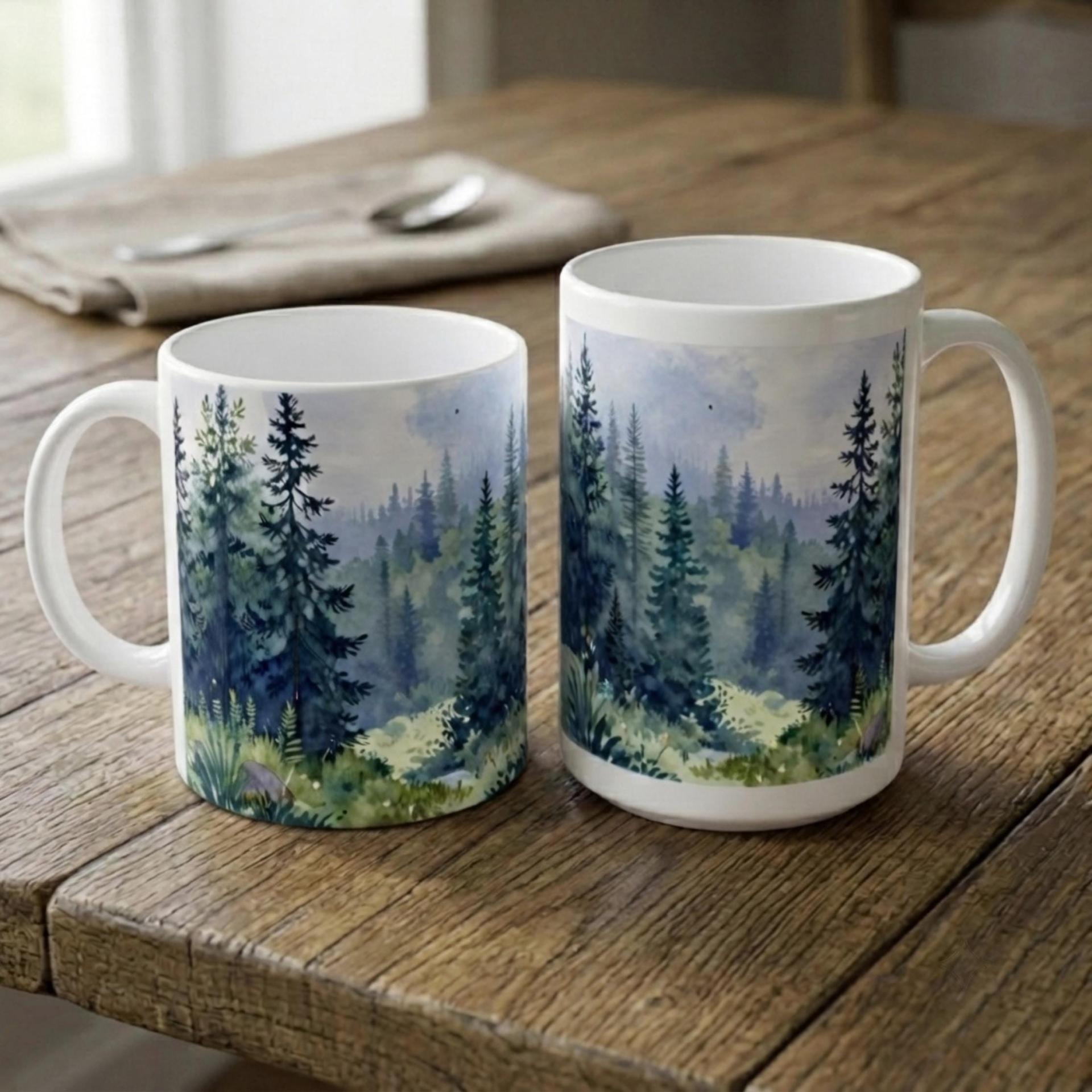 Forest Cups Set -  Large and Small Ceramic Mugs