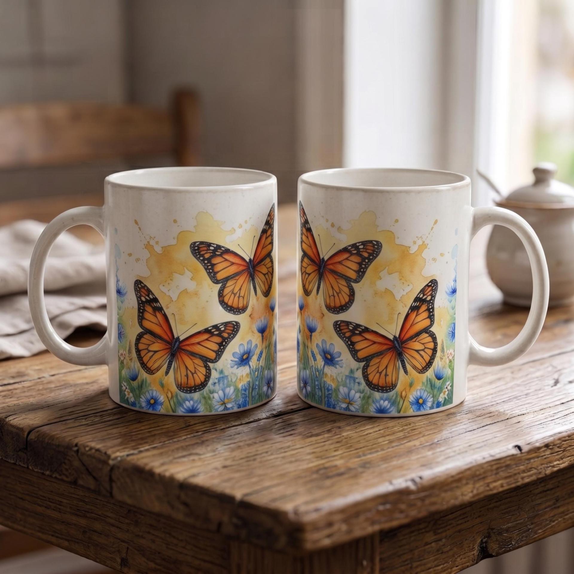 Butterfly Cups Set -  Large and Small Ceramic Mugs