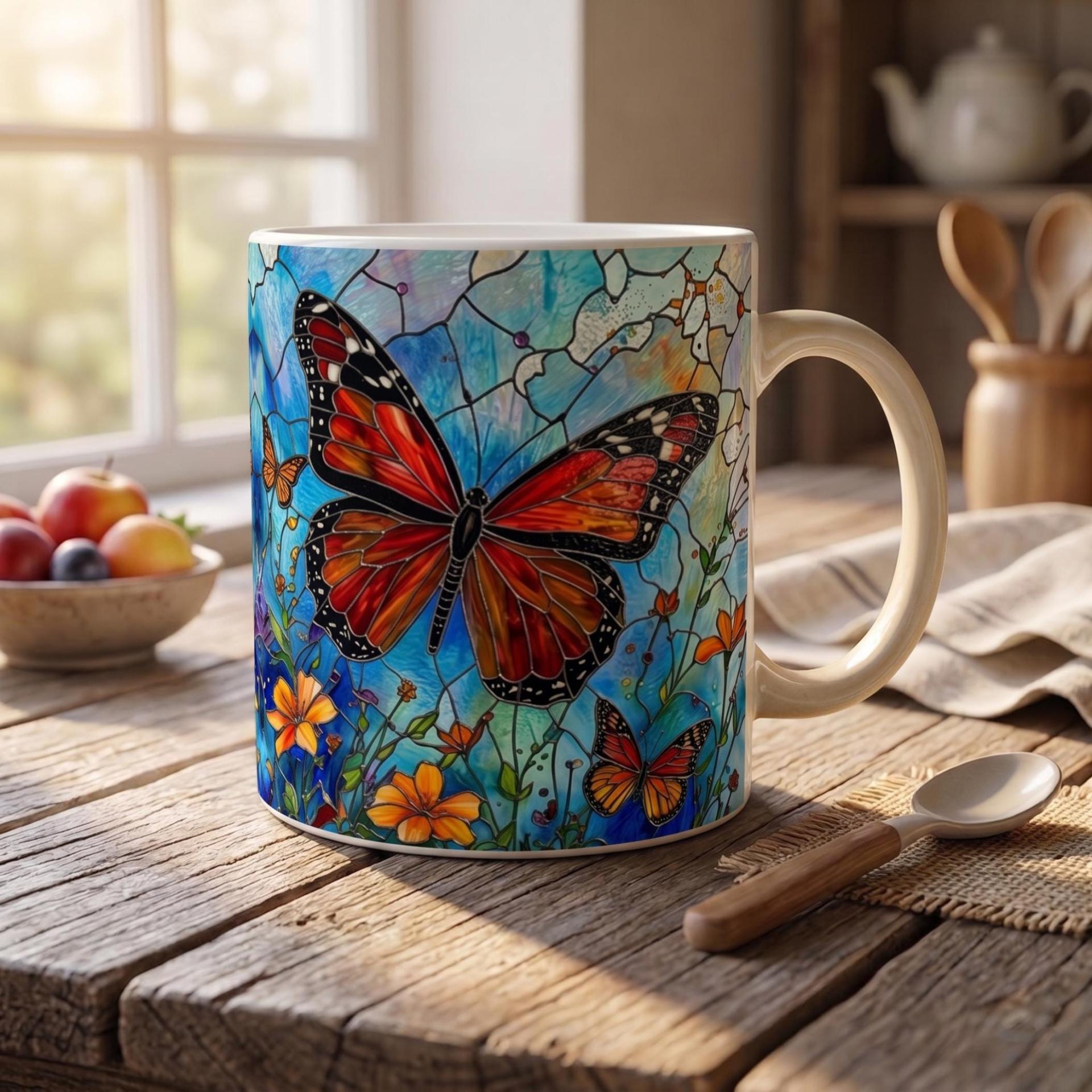 Butterfly Cups Set -  Large and Small Ceramic Mugs