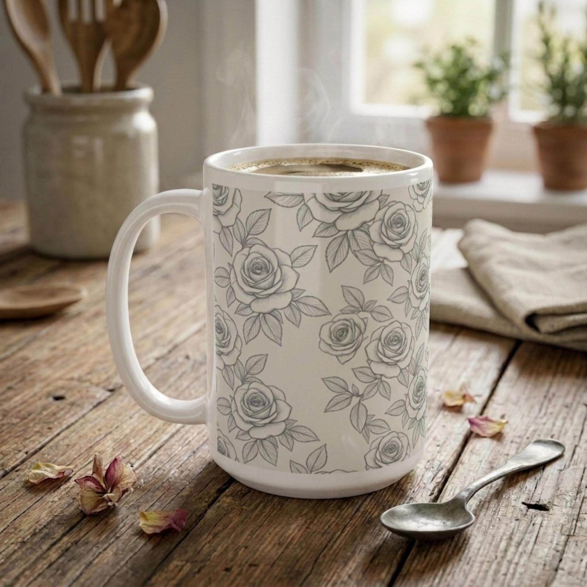Roses, Floral Mugs, Large and Small Cup Set