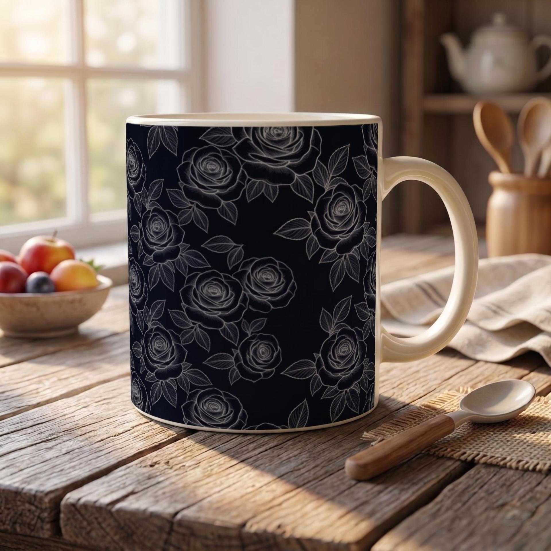 Roses, Dark Floral Mug Set, Large and Small Cups