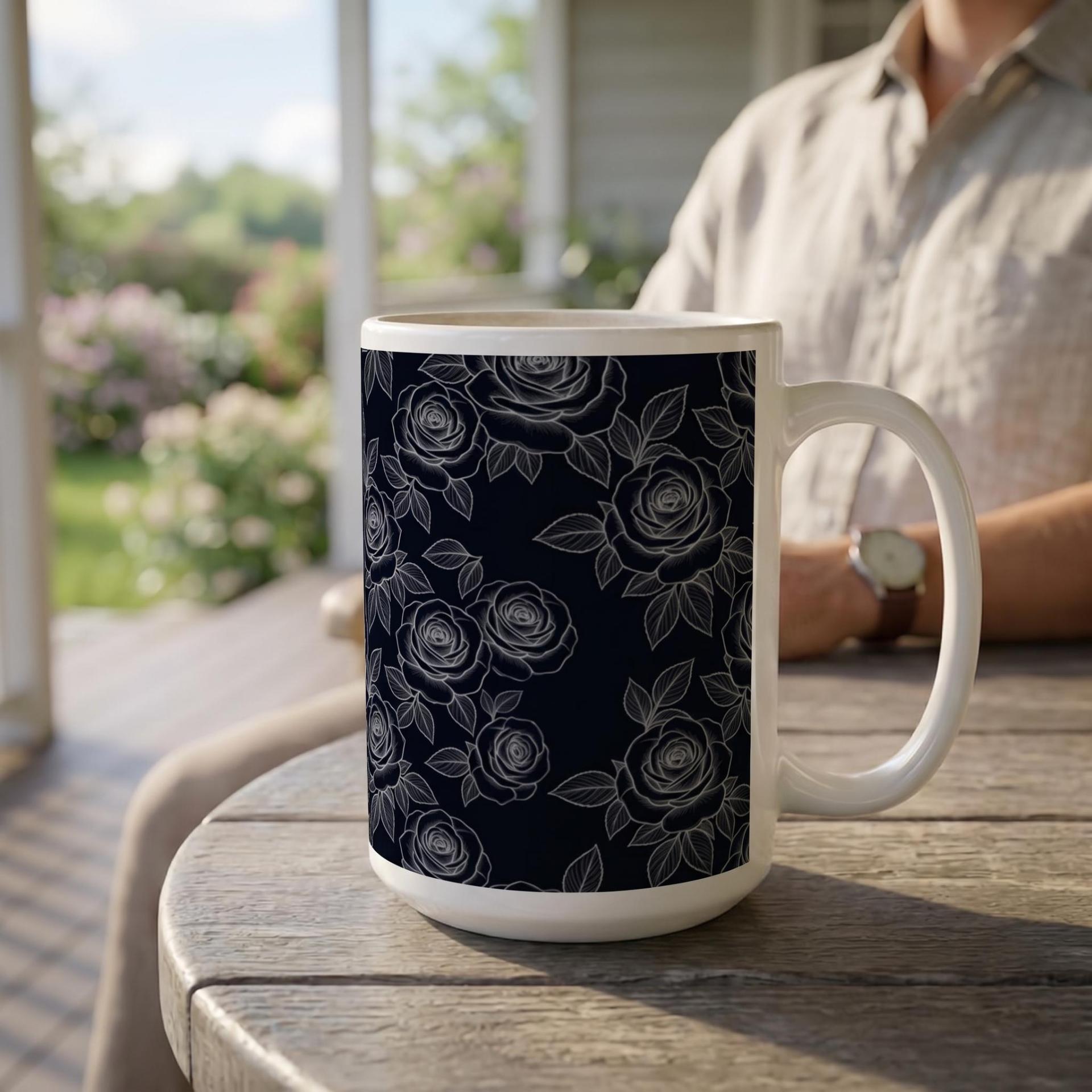 Roses, Dark Floral Mug Set, Large and Small Cups