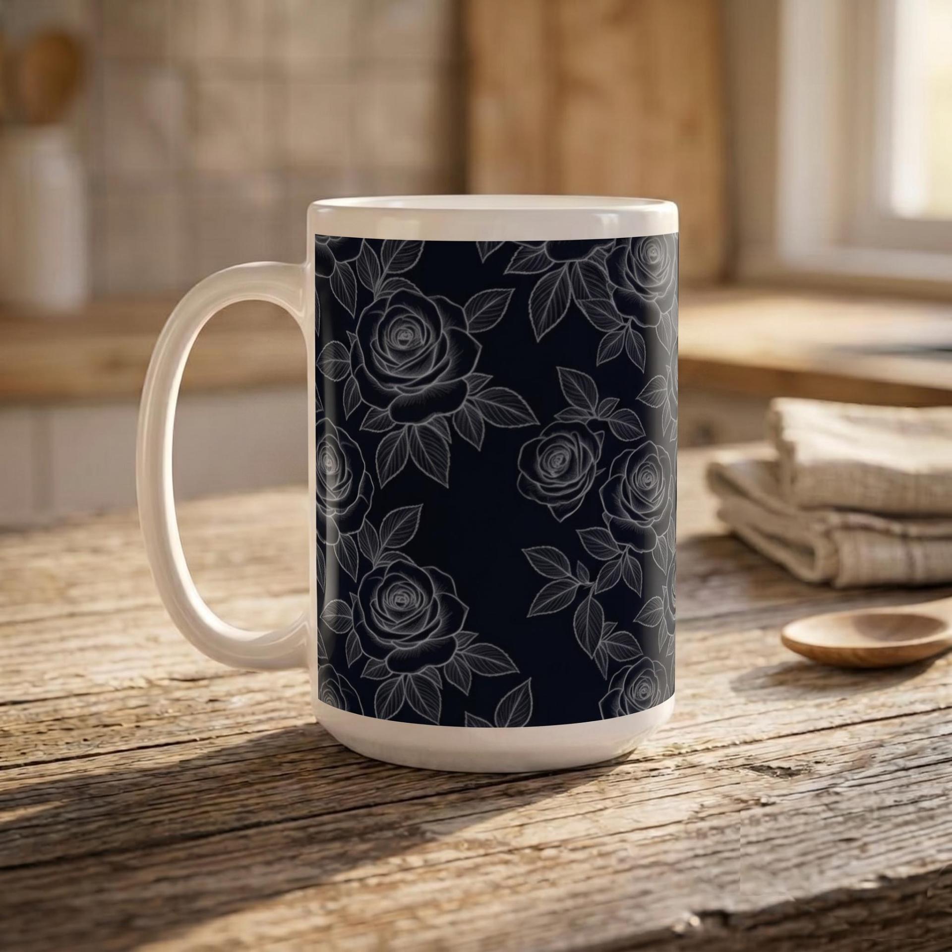 Roses, Dark Floral Mug Set, Large and Small Cups
