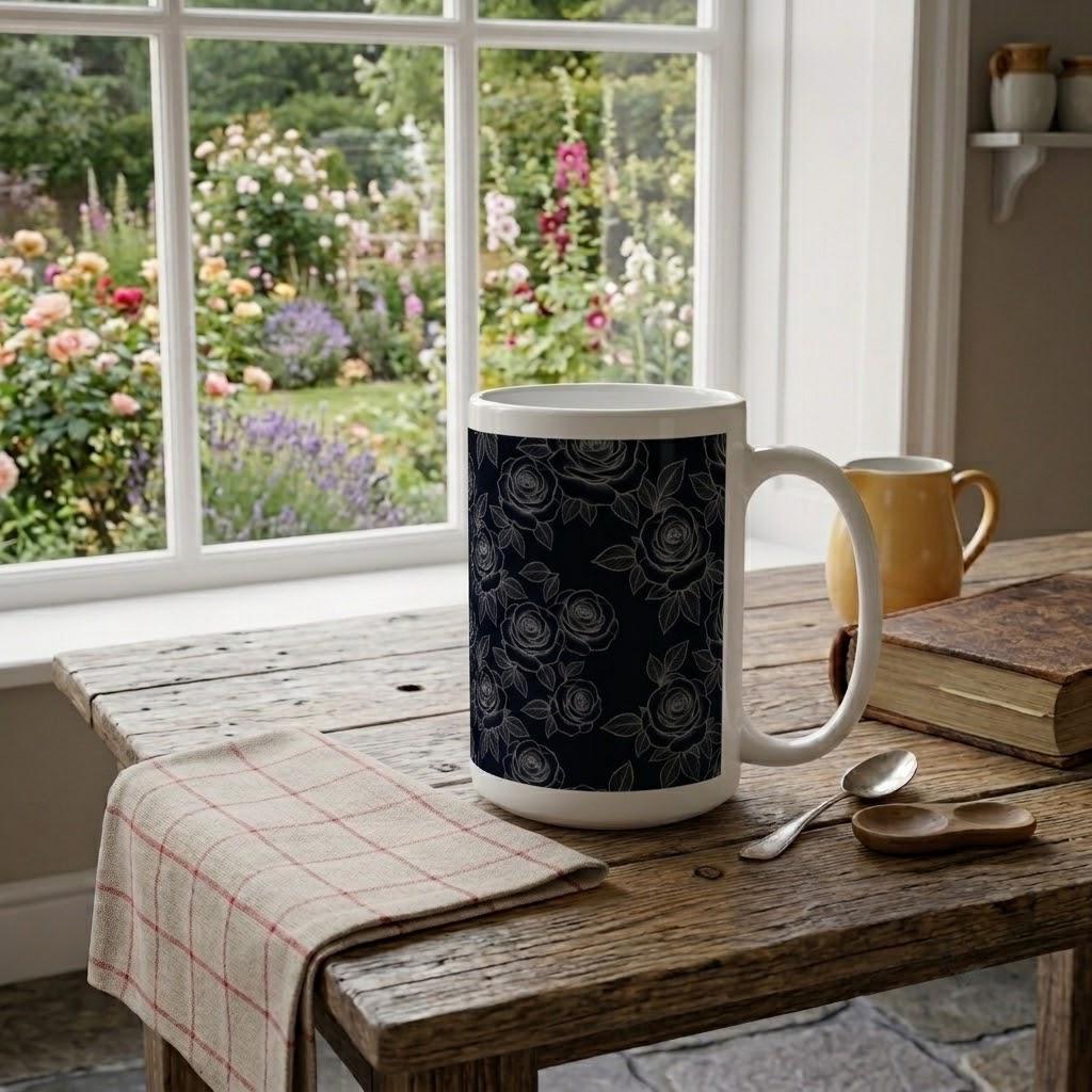 Roses, Dark Floral Mug Set, Large and Small Cups