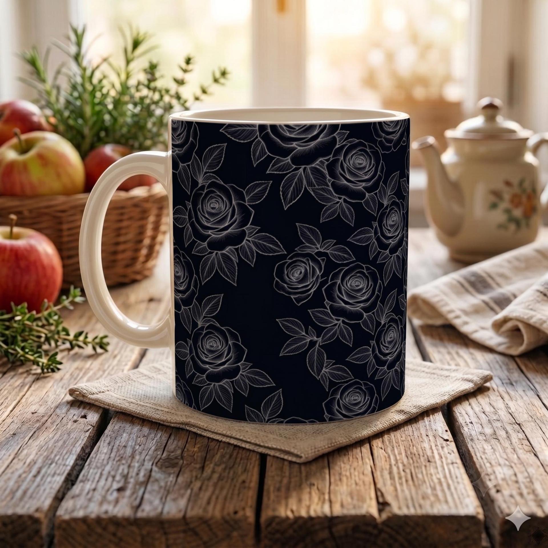 Roses, Dark Floral Mug Set, Large and Small Cups