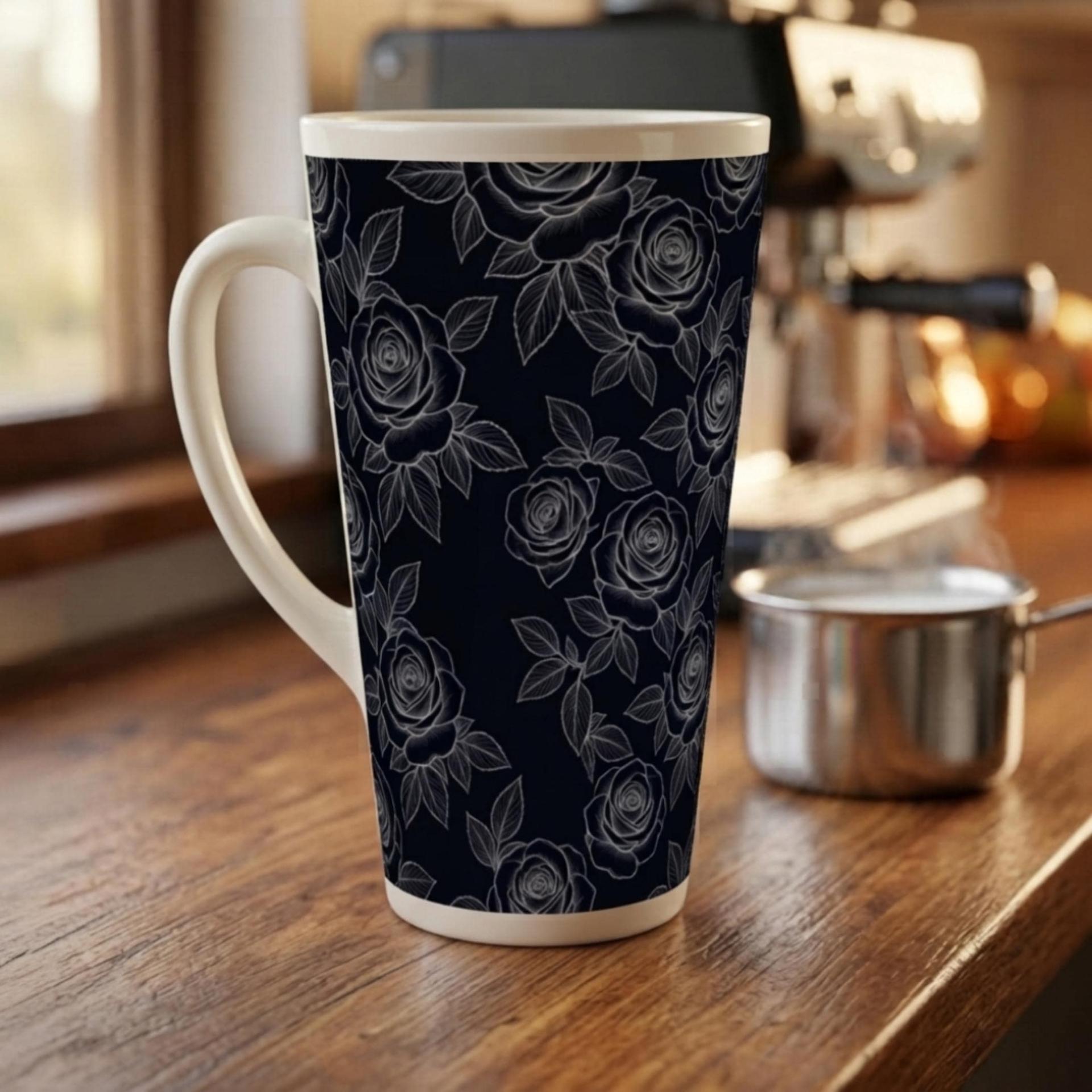 Roses - Large Latte Mug - Coffee or Tea Cup, 17oz Ceramic, Extra Tall