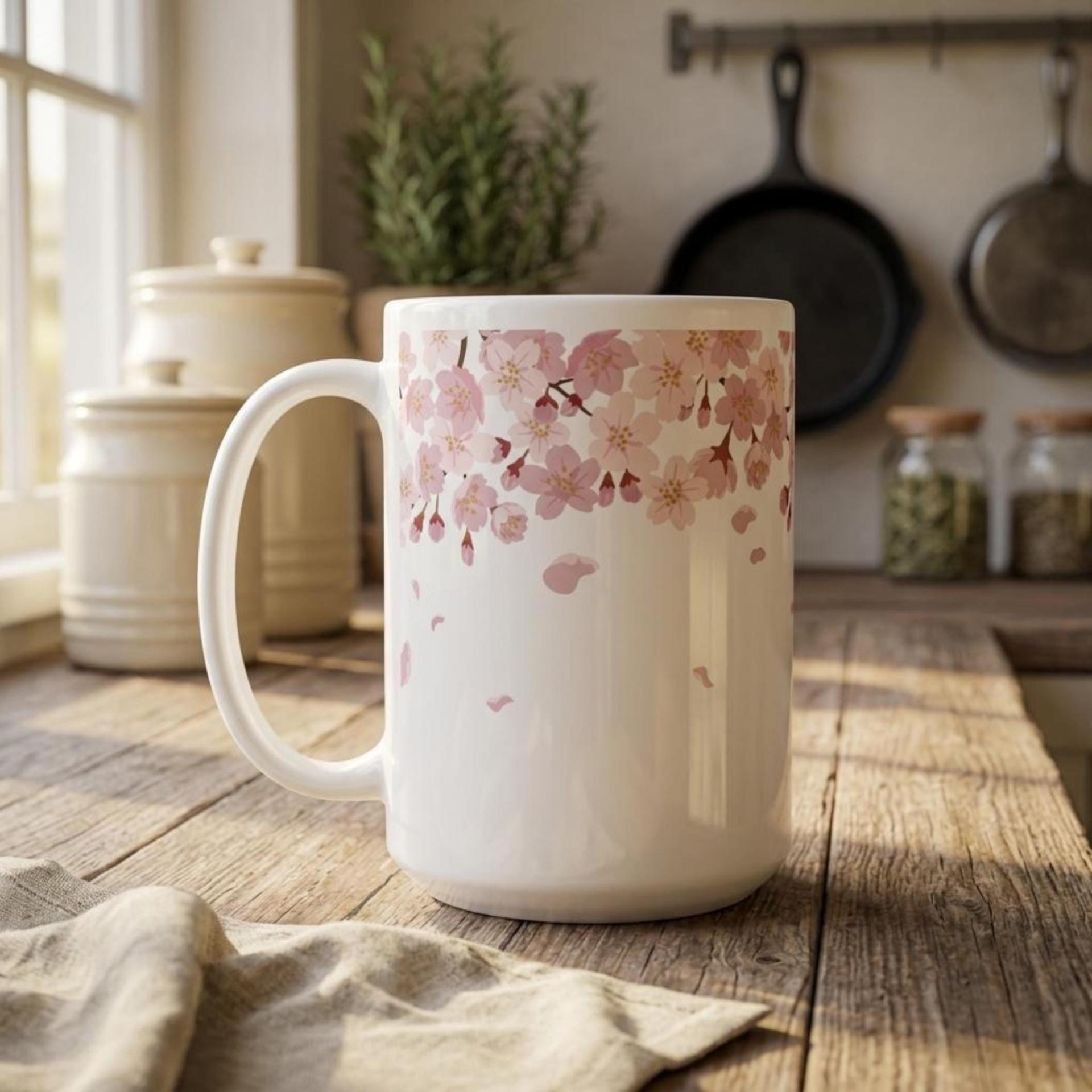Floral Cups Set - Cherry Blossom, Large and Small Mug Set