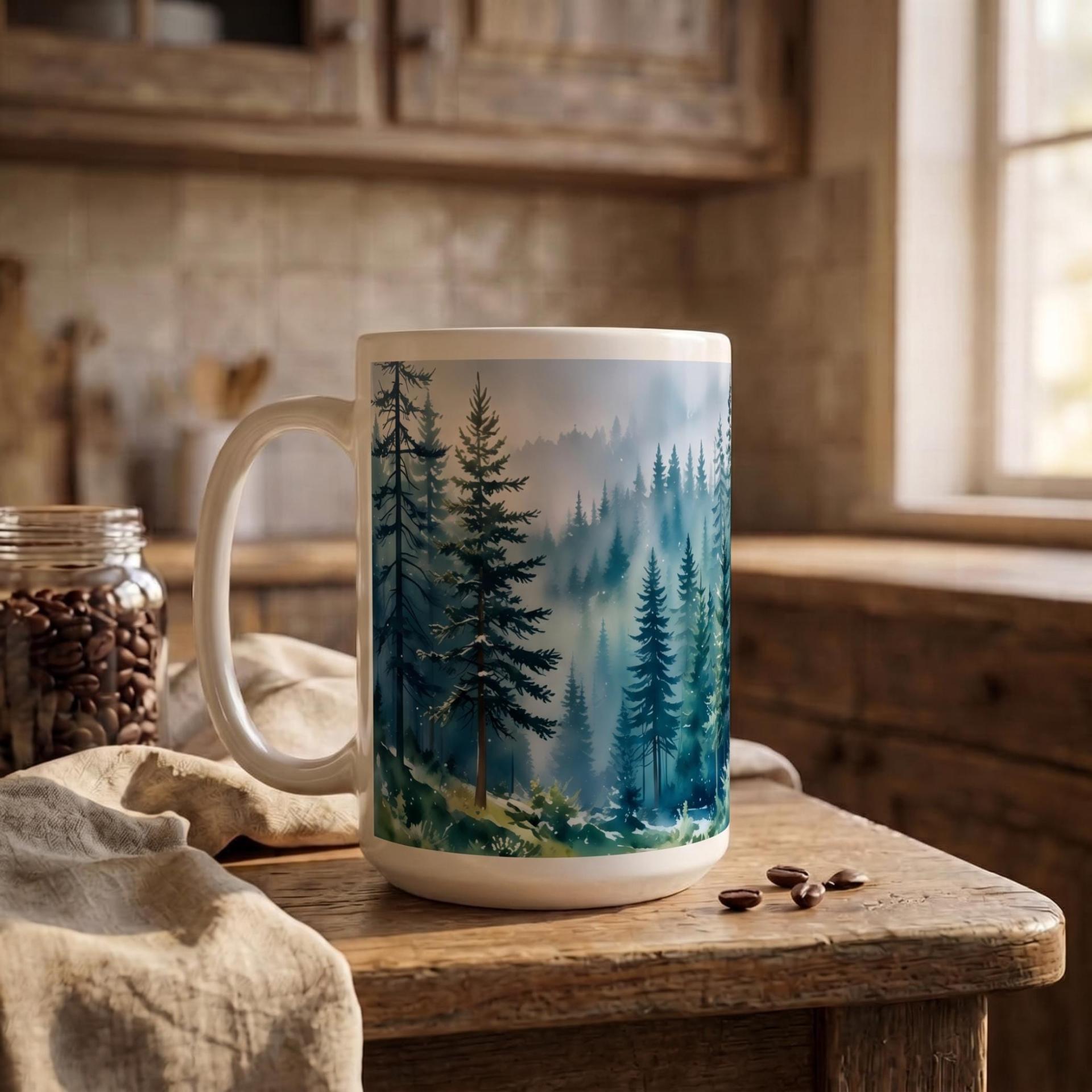 Set of Big Mugs, Forest Cup Set, Large 15 oz Matching Cups