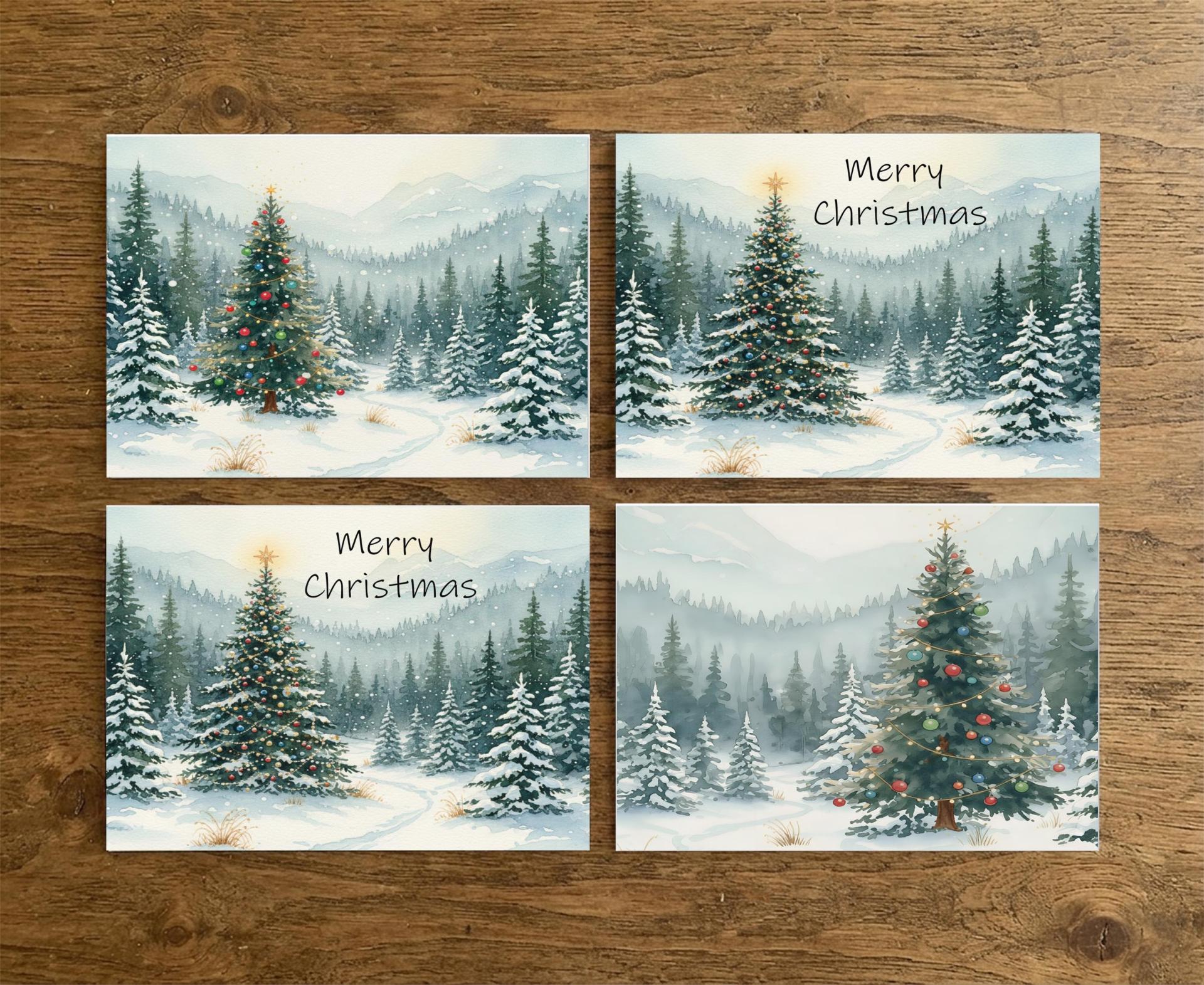 Holiday Greeting Cards, 3 Pack, Christmas Trees, Bulk Set of Gift Cards