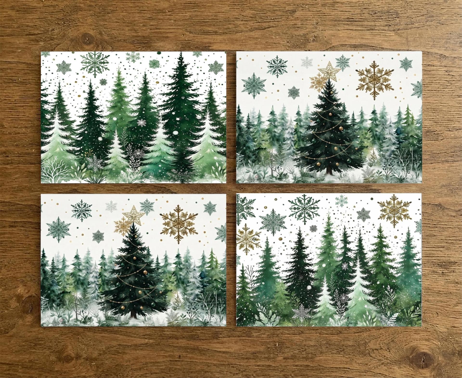 Holiday Greeting Cards, 3 Pack, Christmas Trees, Bulk Set of Gift Cards