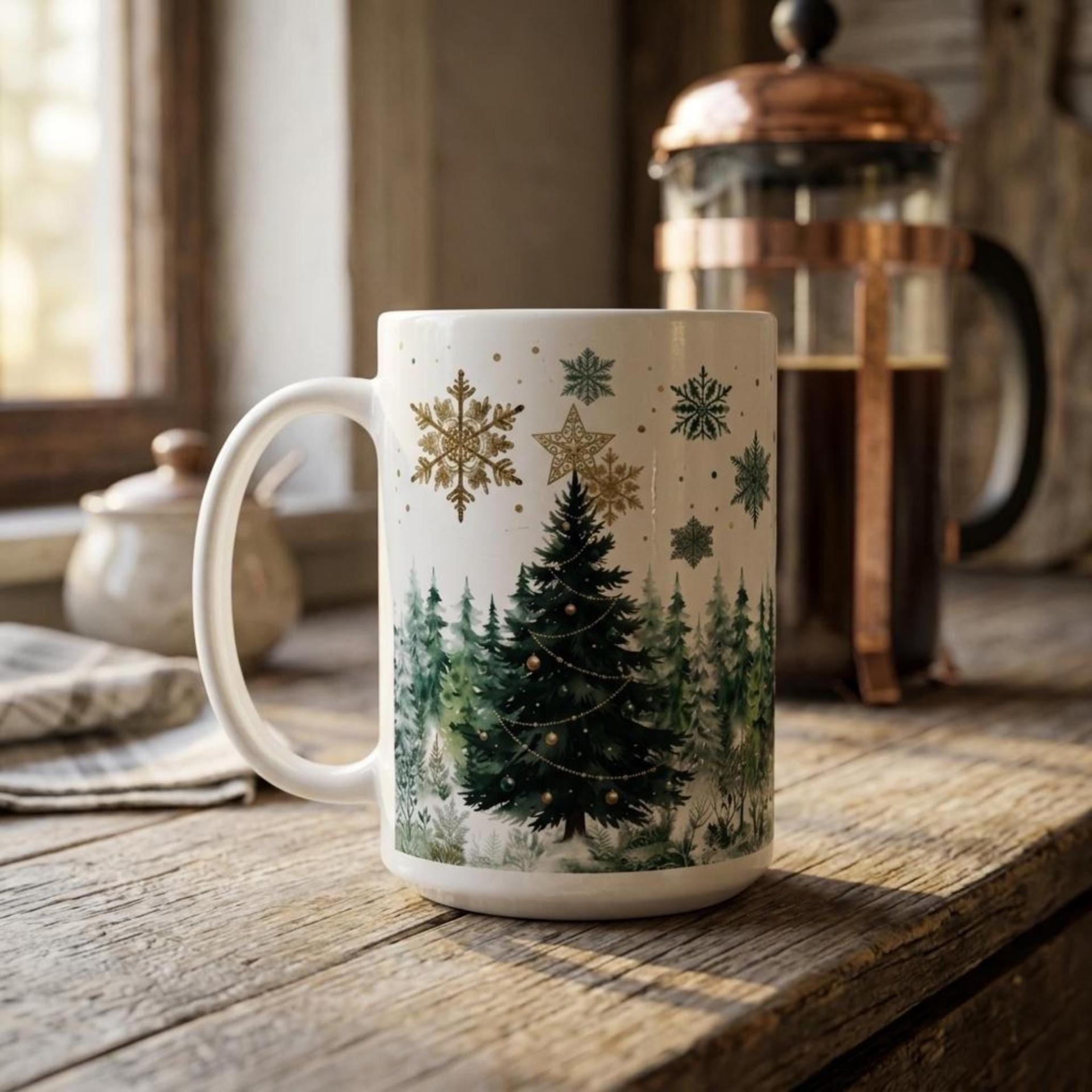 Christmas Mugs Set, Holiday Cup Set - Large and Small Cups