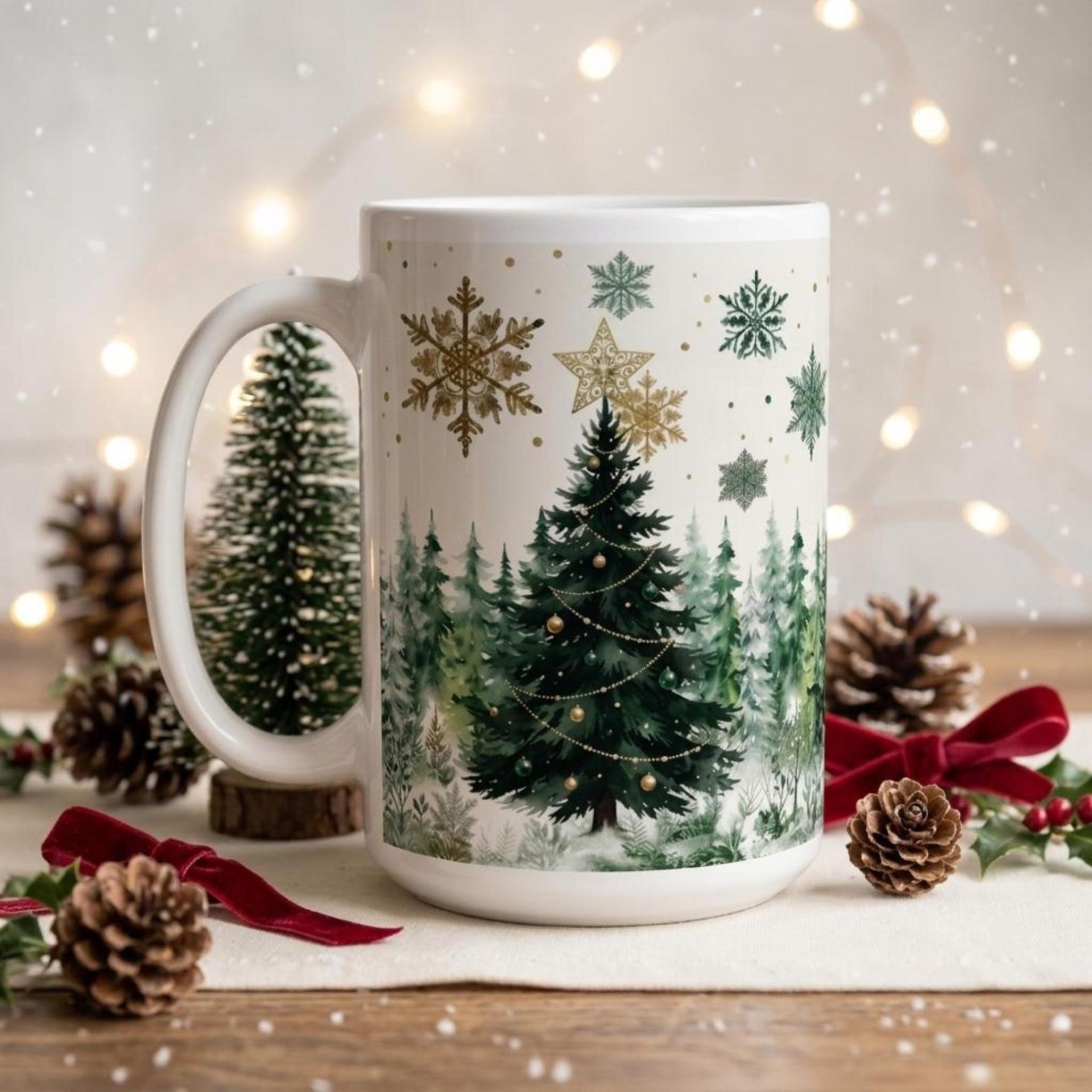 Christmas Mugs Set, Holiday Cup Set - Large and Small Cups