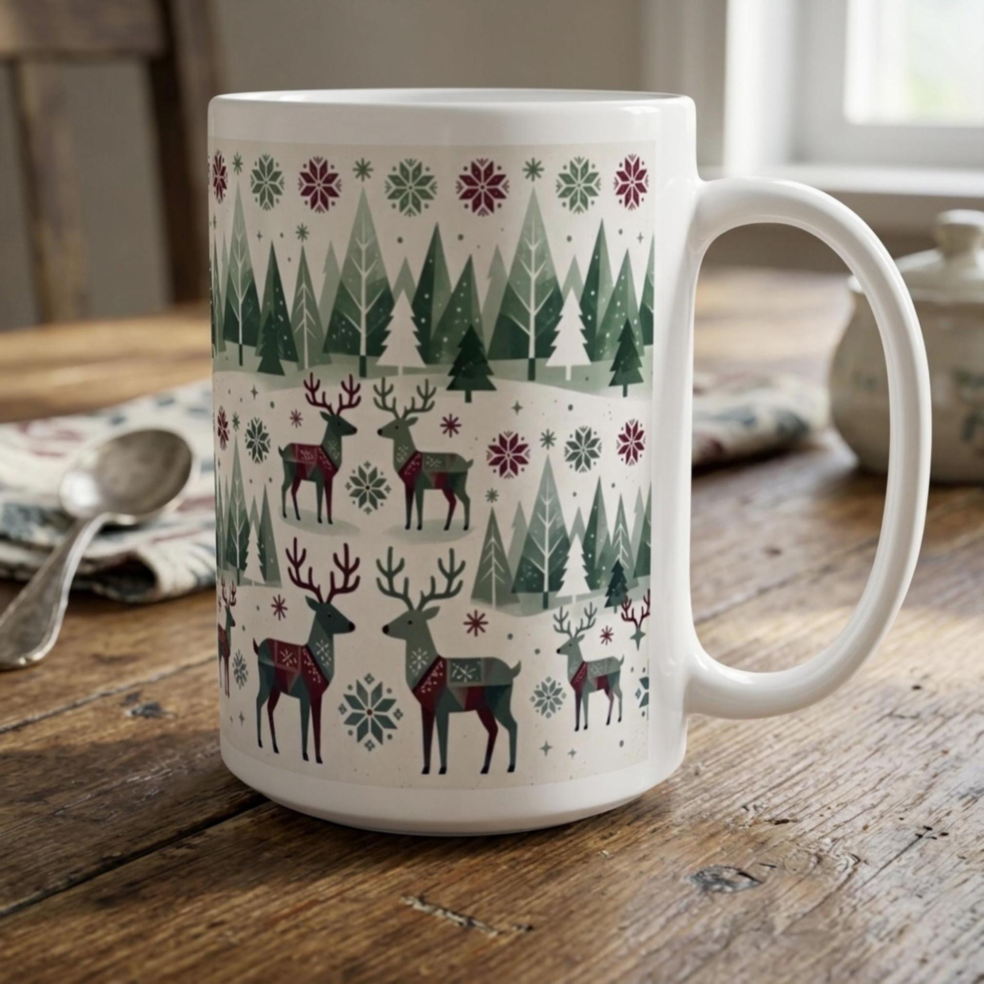 Christmas Mug, Reindeer, Large and Small Mug Set