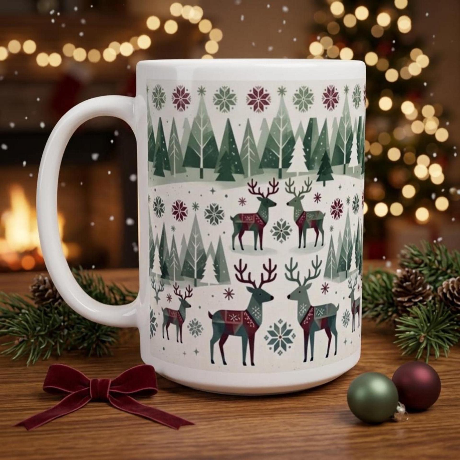 Christmas Mug, Reindeer, Large and Small Mug Set