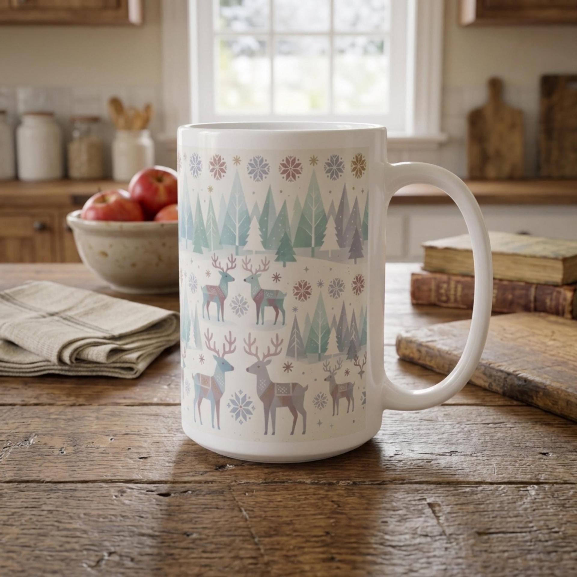 Christmas Mug, Reindeer, Large and Small Mug Set