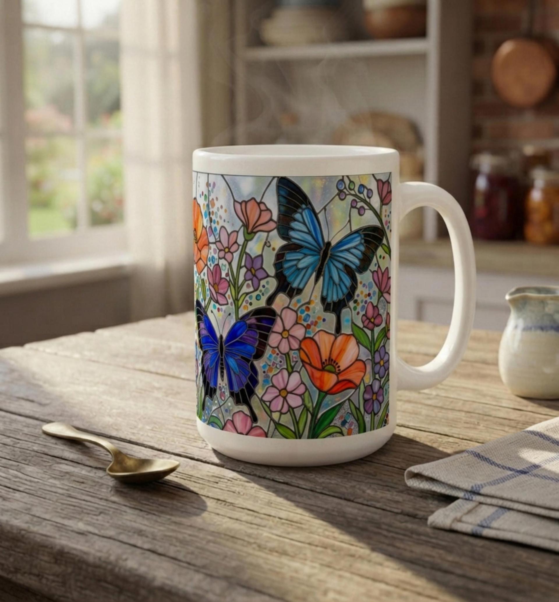 Butterfly Cups Set -  Large and Small Ceramic Mugs