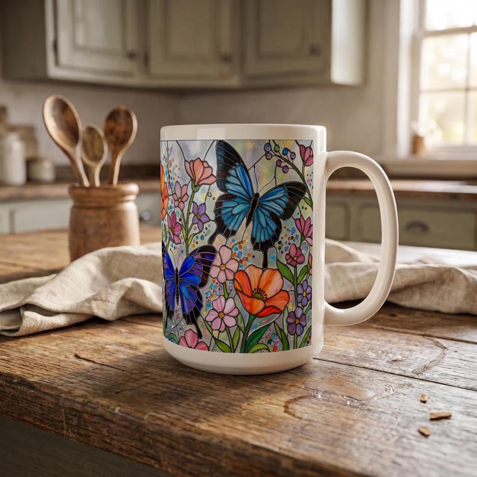 Butterfly Cups Set -  Large and Small Ceramic Mugs