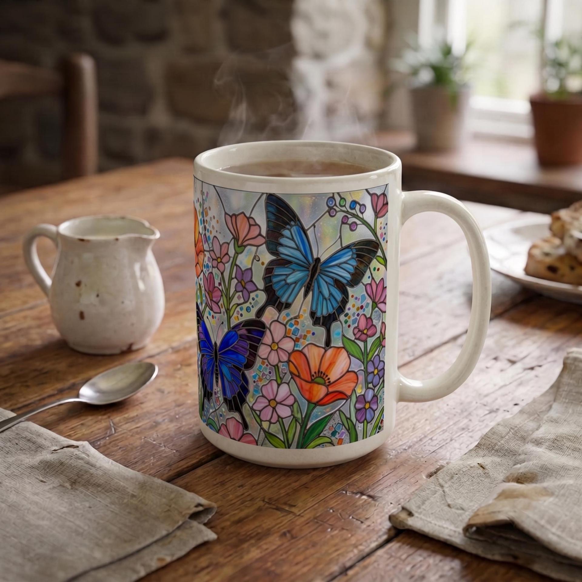 Butterfly Cups Set -  Large and Small Ceramic Mugs