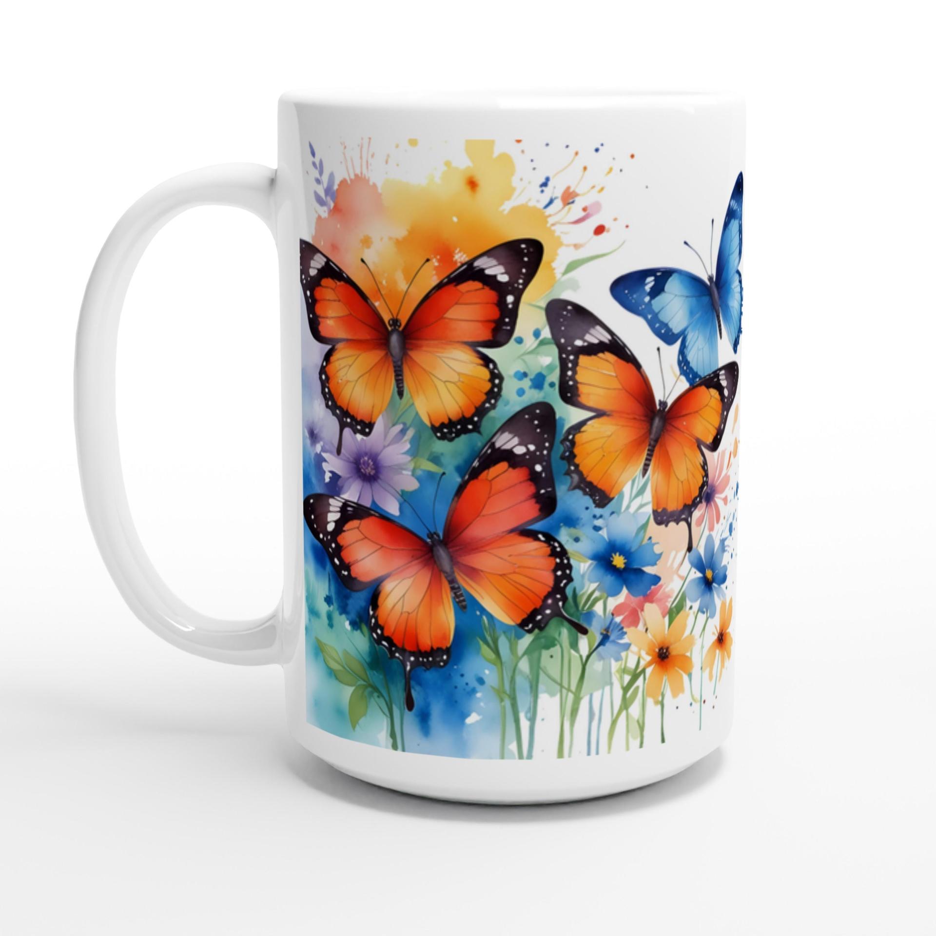 Set of Big Mugs, Butterfly Cup Set, Large 15 oz Matching Cups