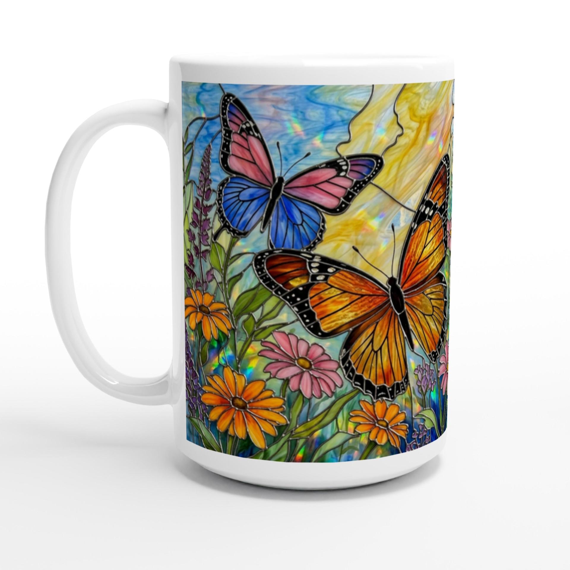 Set of Big Mugs, Butterfly Cup Set, Large 15 oz Matching Cups