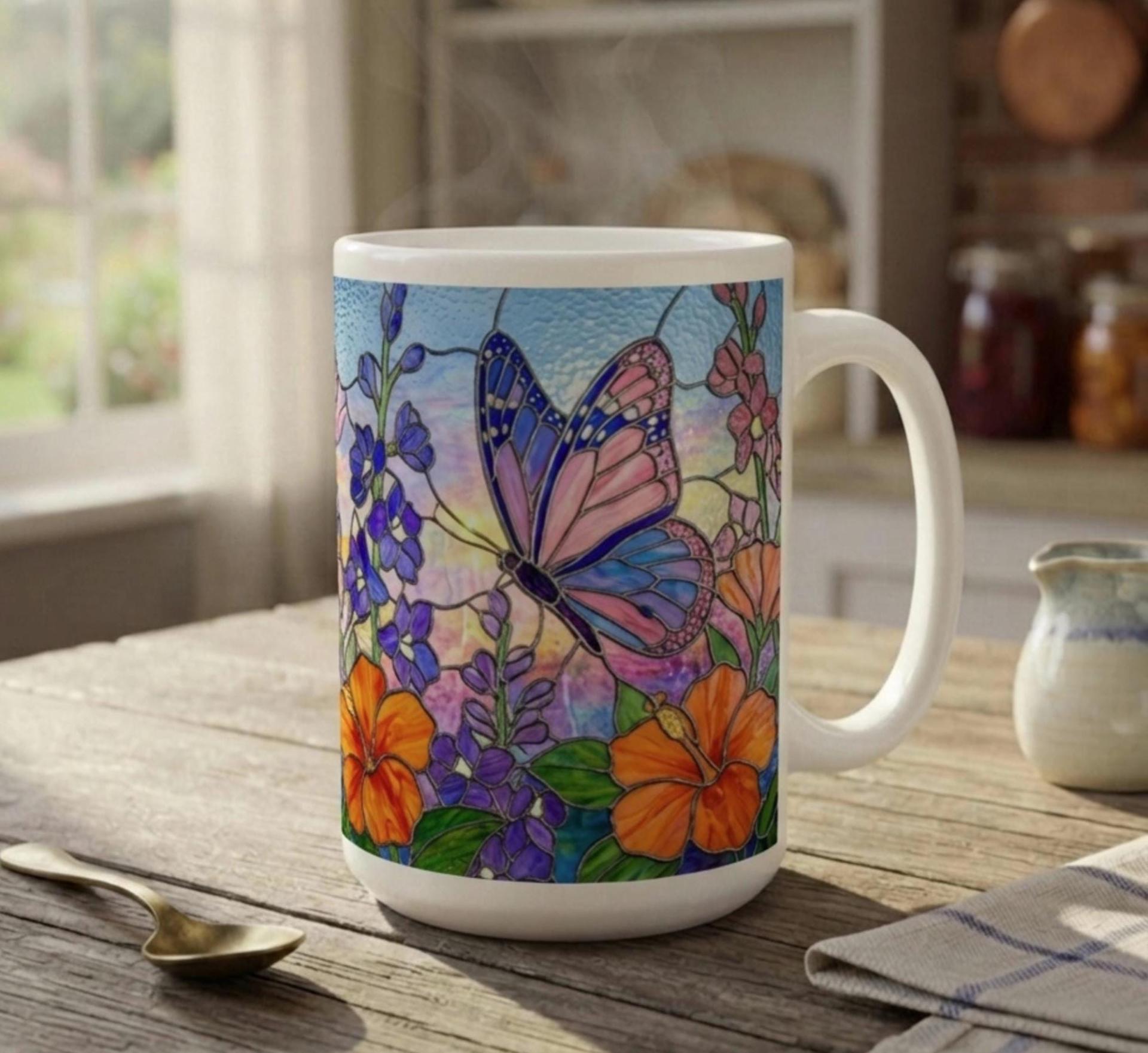 Set of Big Mugs, Butterfly Cup Set, Large 15 oz Matching Cups