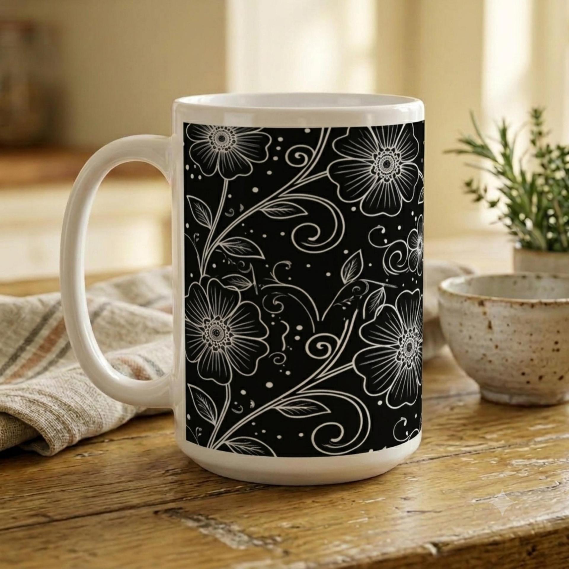 Set of Big Mugs, Floral Cup Set, Large 15 oz Matching Cups