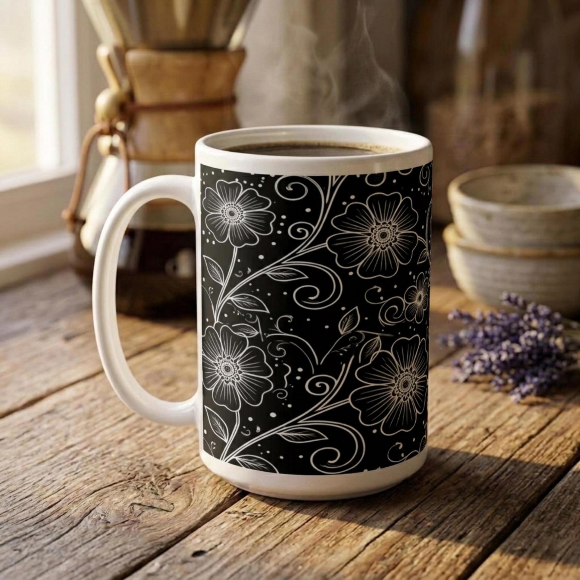 Set of Big Mugs, Floral Cup Set, Large 15 oz Matching Cups