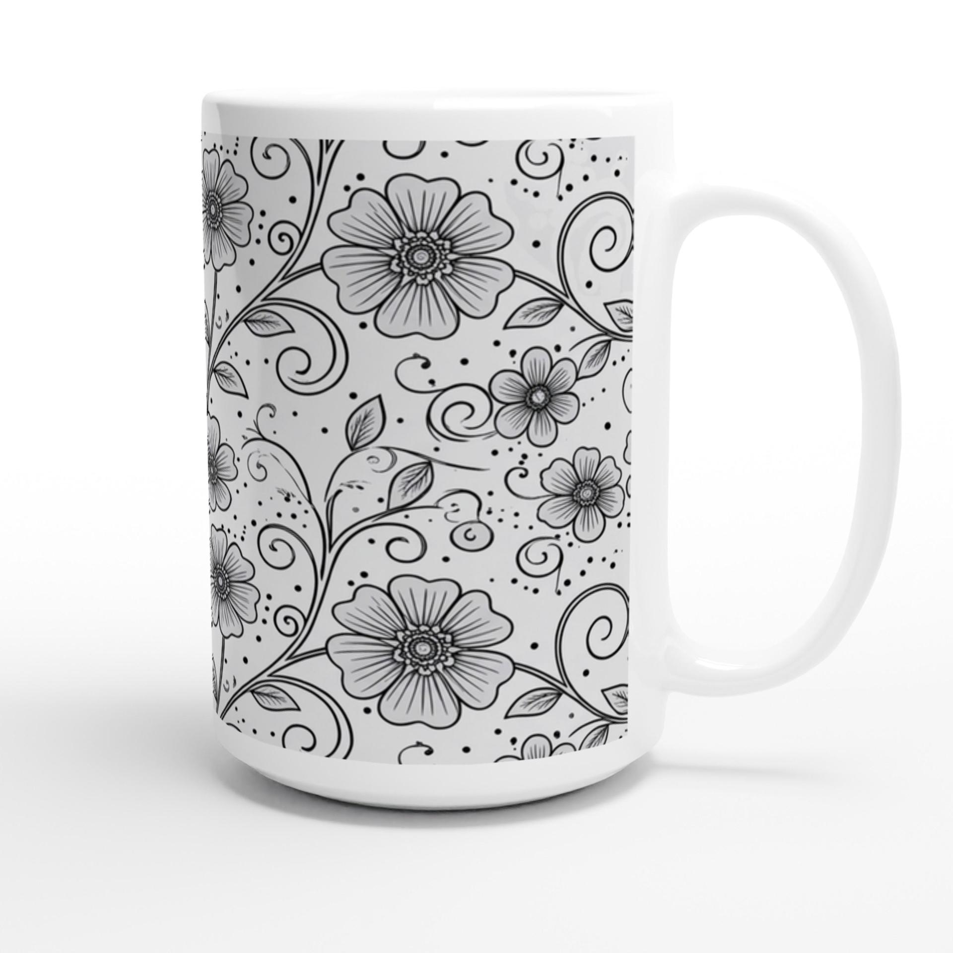 Set of Big Mugs, Floral Cup Set, Large 15 oz Matching Cups