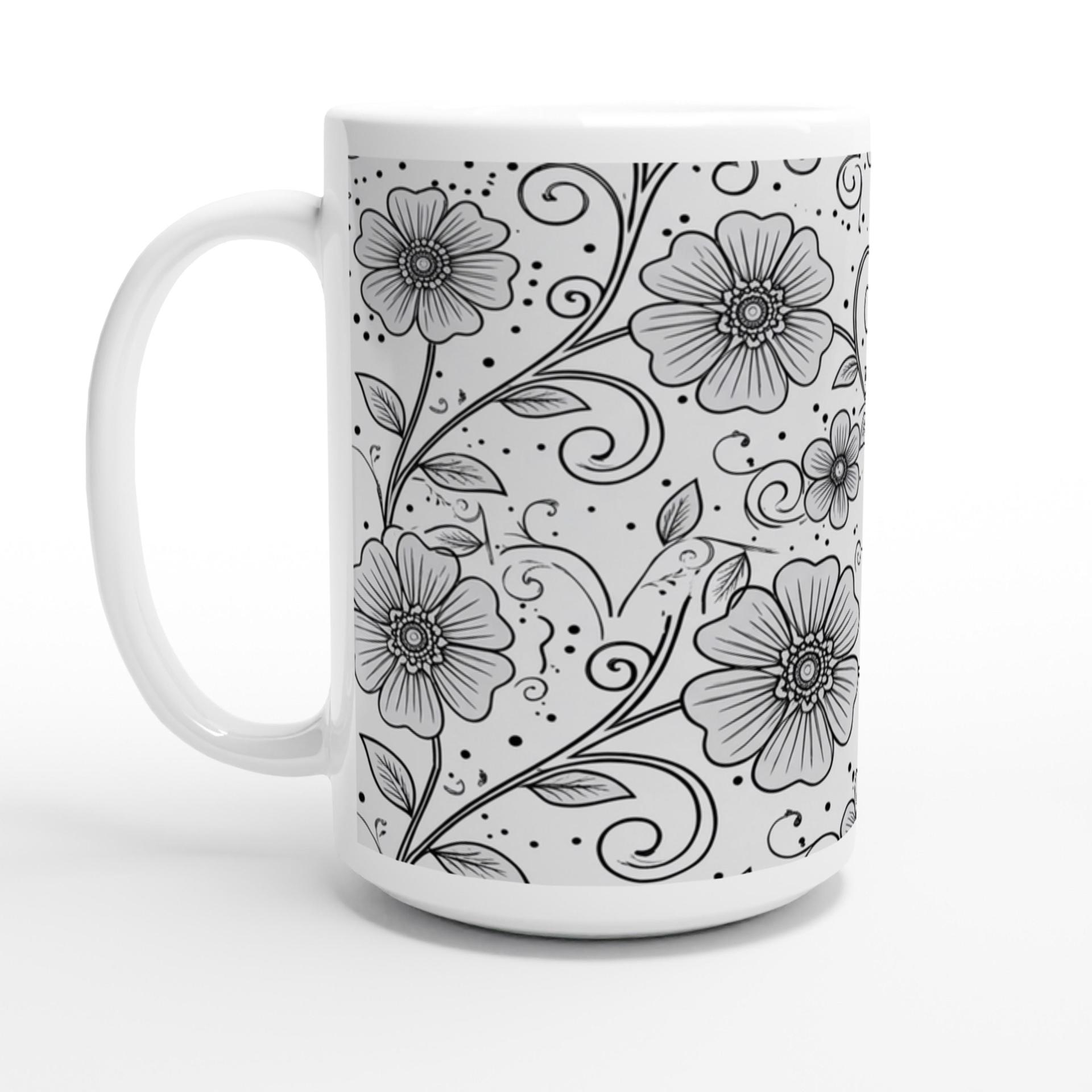 Set of Big Mugs, Floral Cup Set, Large 15 oz Matching Cups
