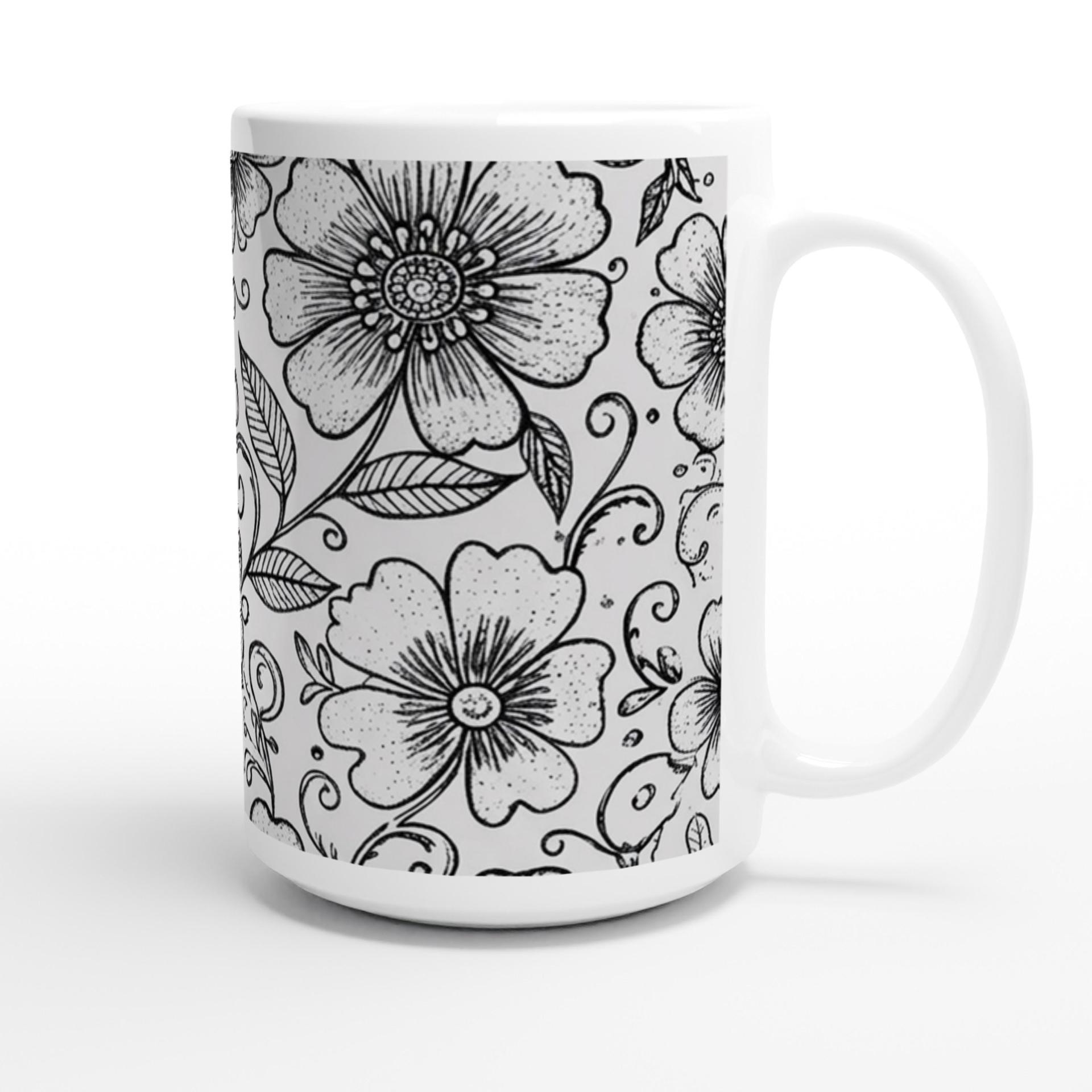 Set of Big Mugs, Floral Cup Set, Large 15 oz Matching Cups