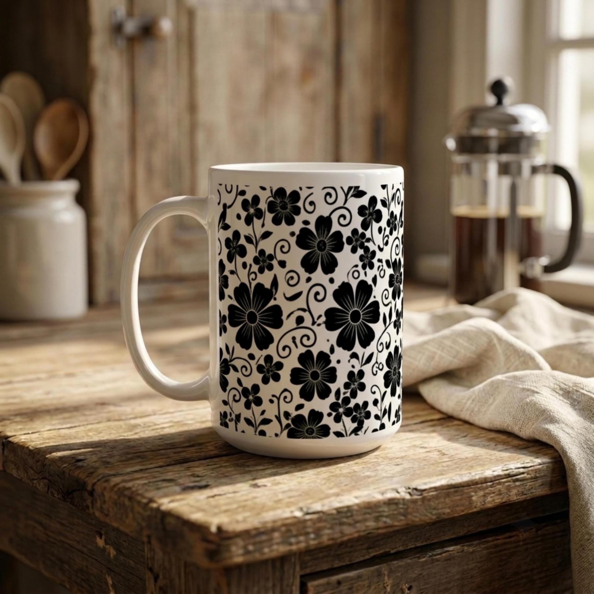 Set of Big Mugs, Floral Cup Set, Large 15 oz Matching Cups